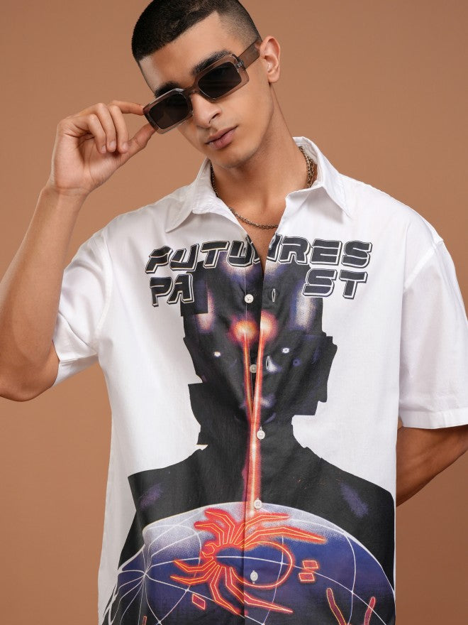 Highlander Men White Printed Oversized Fit Casual Shirt - White - Image 1