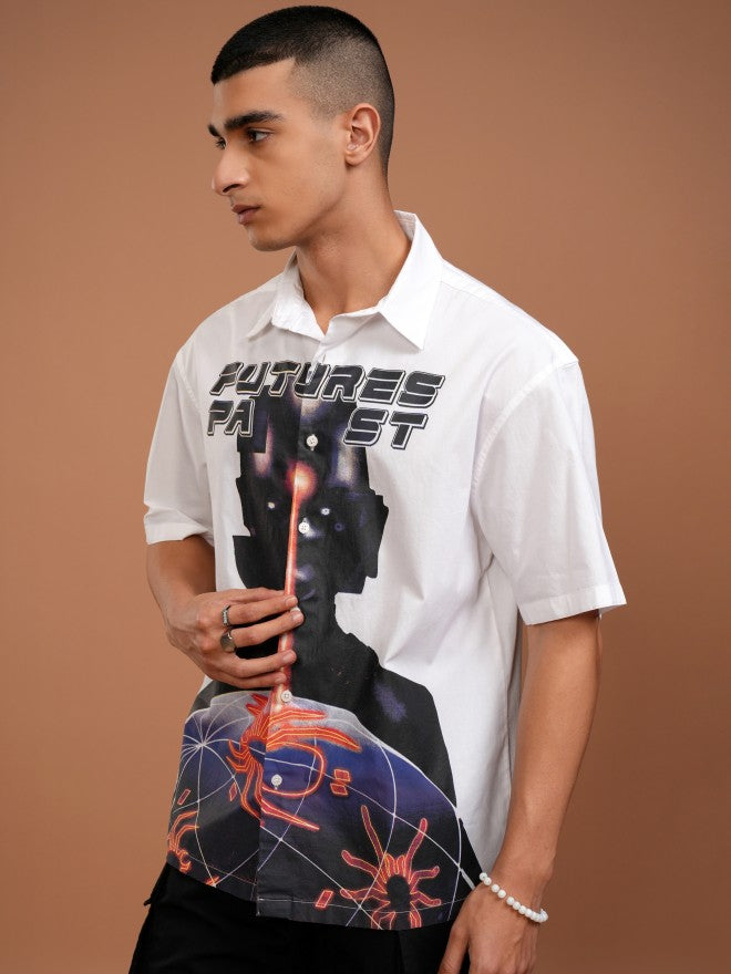 Highlander Men White Printed Oversized Fit Casual Shirt - White - Image 4