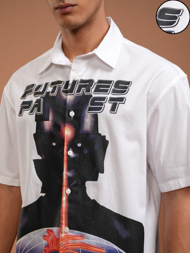 Highlander Men White Printed Oversized Fit Casual Shirt - White - Image 5