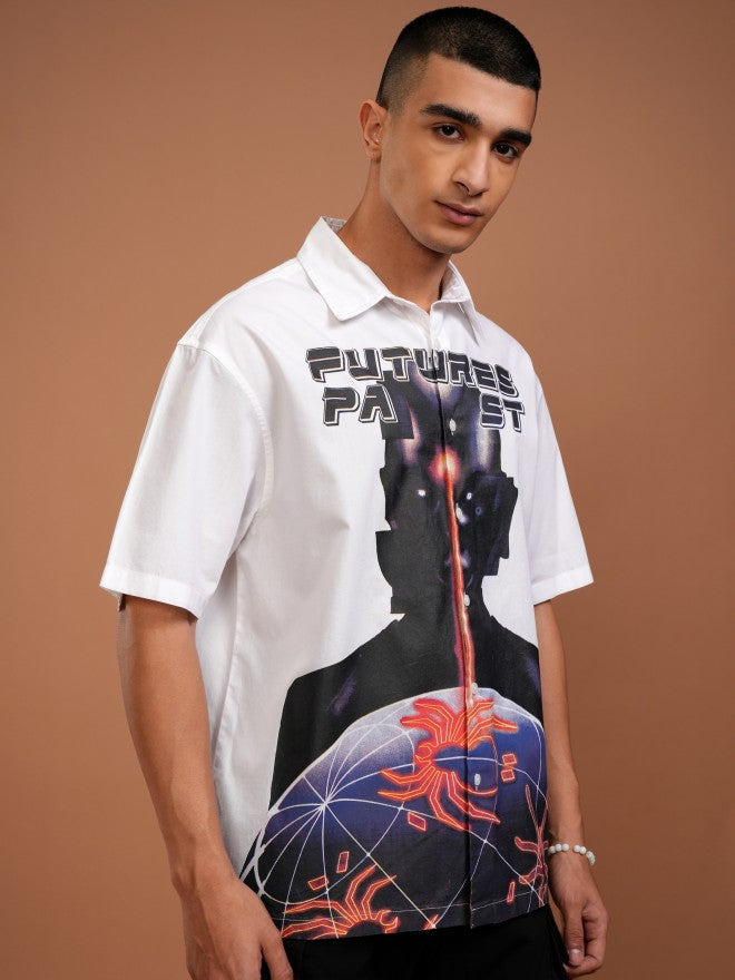 Highlander Men White Printed Oversized Fit Casual Shirt - White - Image 6