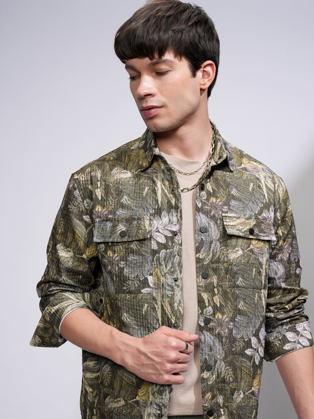 Highlander Men Olive Printed Relaxed Fit Casual Shirt - Olive - Image 1