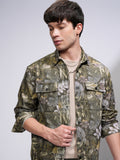 Highlander Men Olive Printed Relaxed Fit Casual Shirt - Olive - Image 1