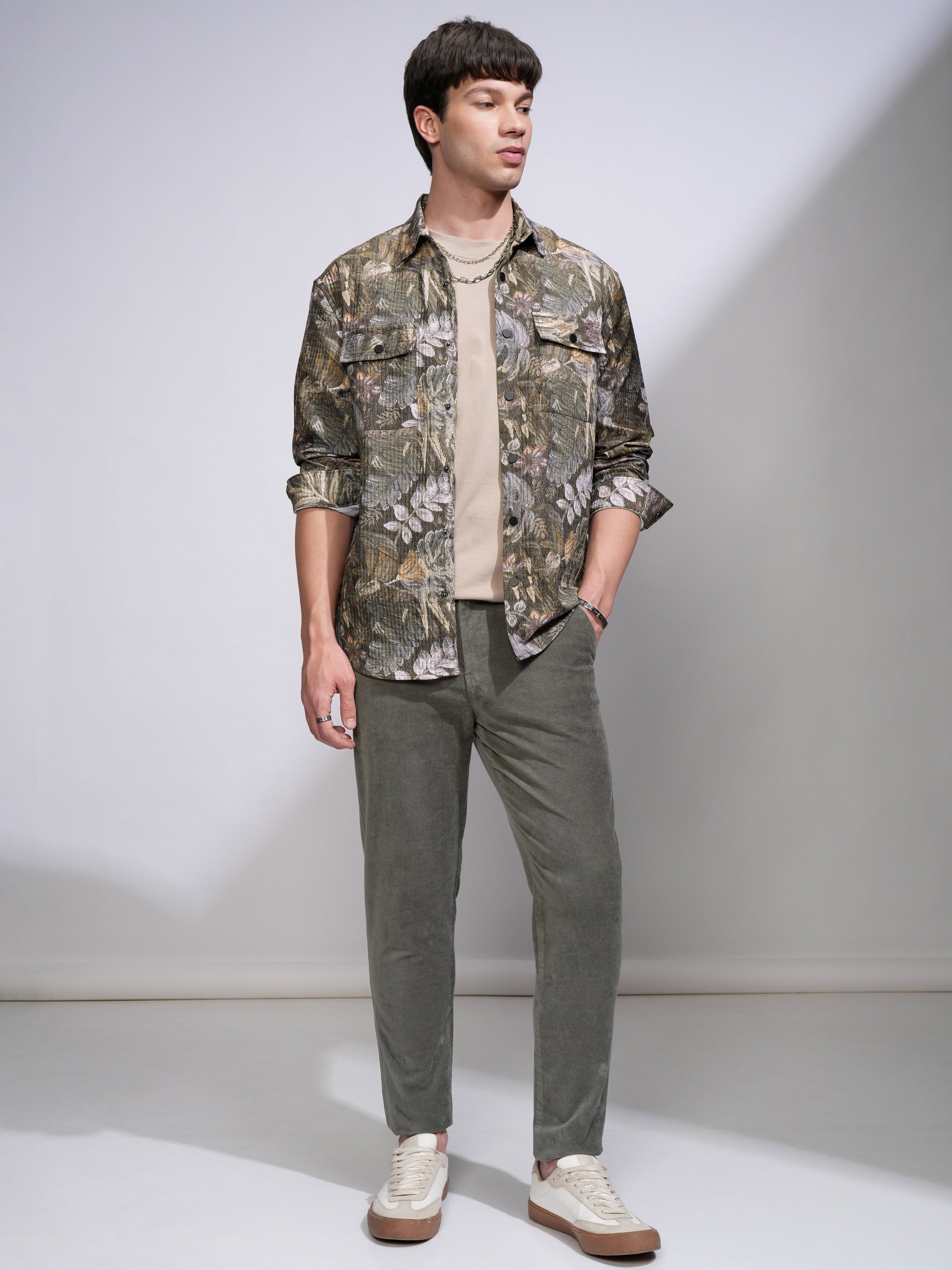 Highlander Men Olive Printed Relaxed Fit Casual Shirt - Olive - Image 2
