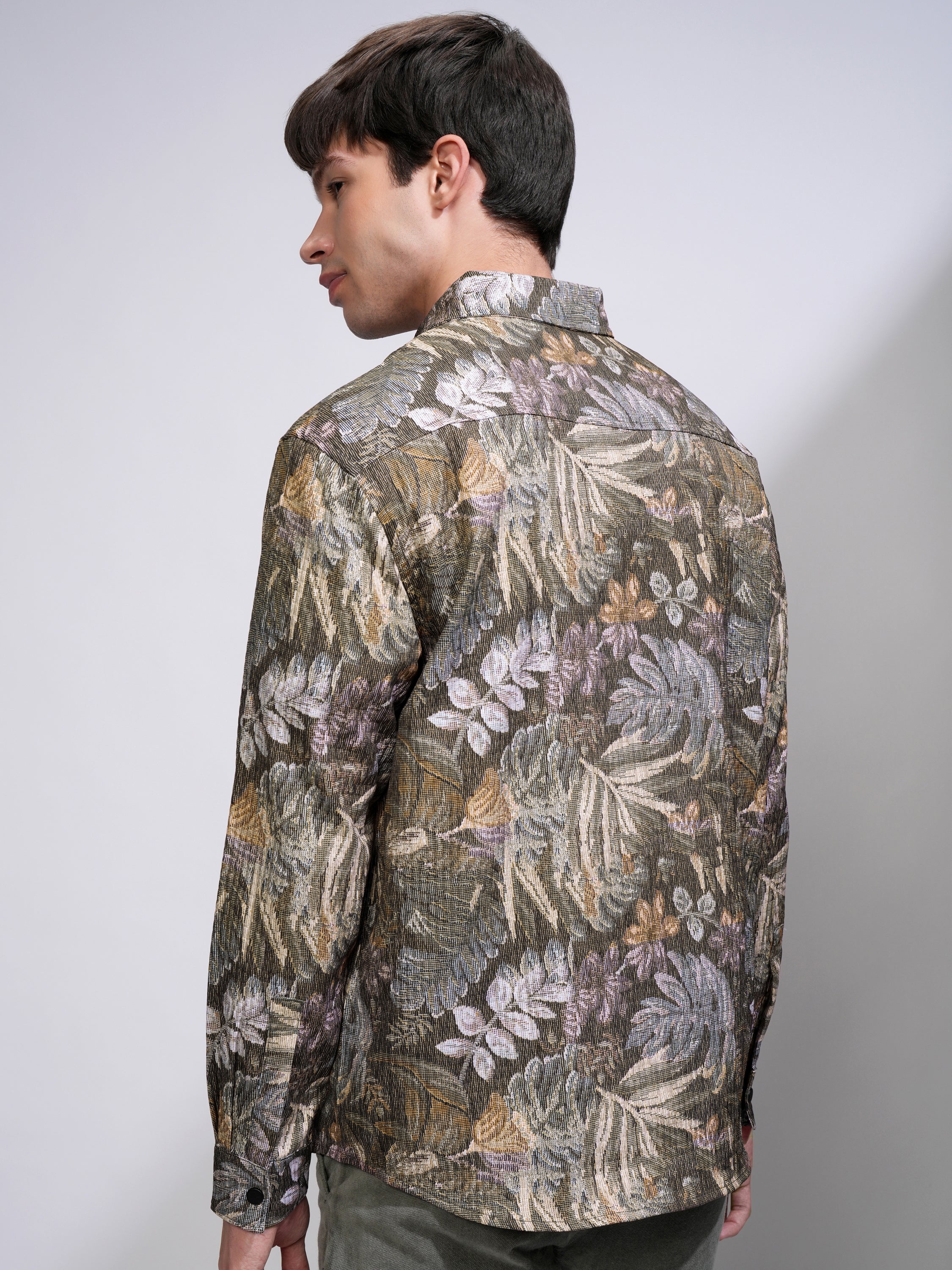 Highlander Men Olive Printed Relaxed Fit Casual Shirt - Olive - Image 3