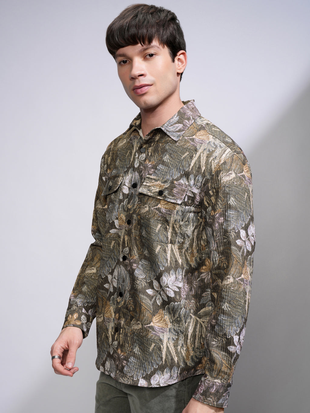 Highlander Men Olive Printed Relaxed Fit Casual Shirt - Olive - Image 4
