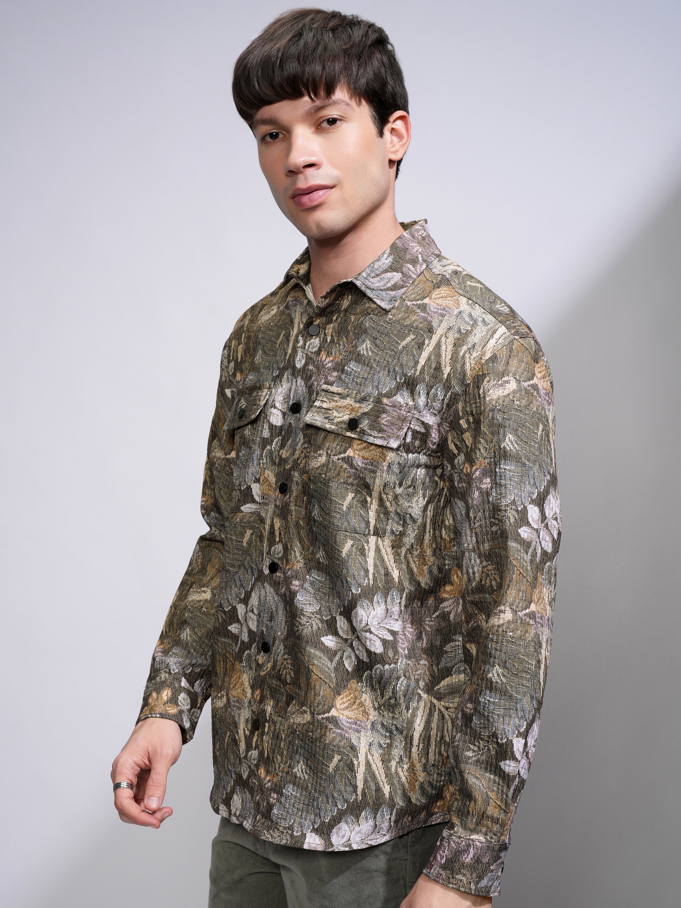 Highlander Men Olive Printed Relaxed Fit Casual Shirt - Olive - Image 4