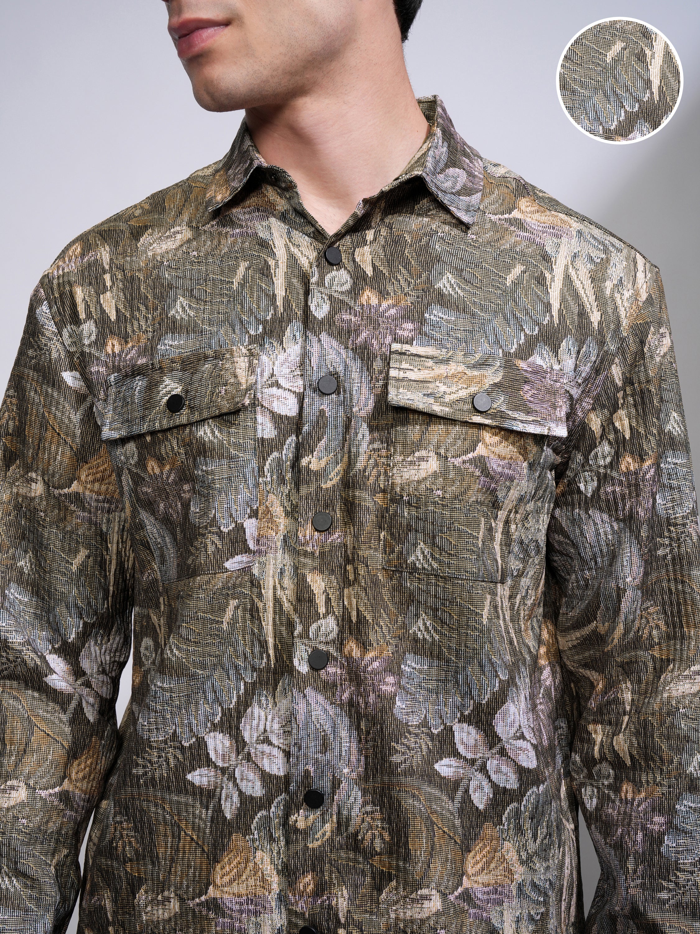 Highlander Men Olive Printed Relaxed Fit Casual Shirt - Olive - Image 5