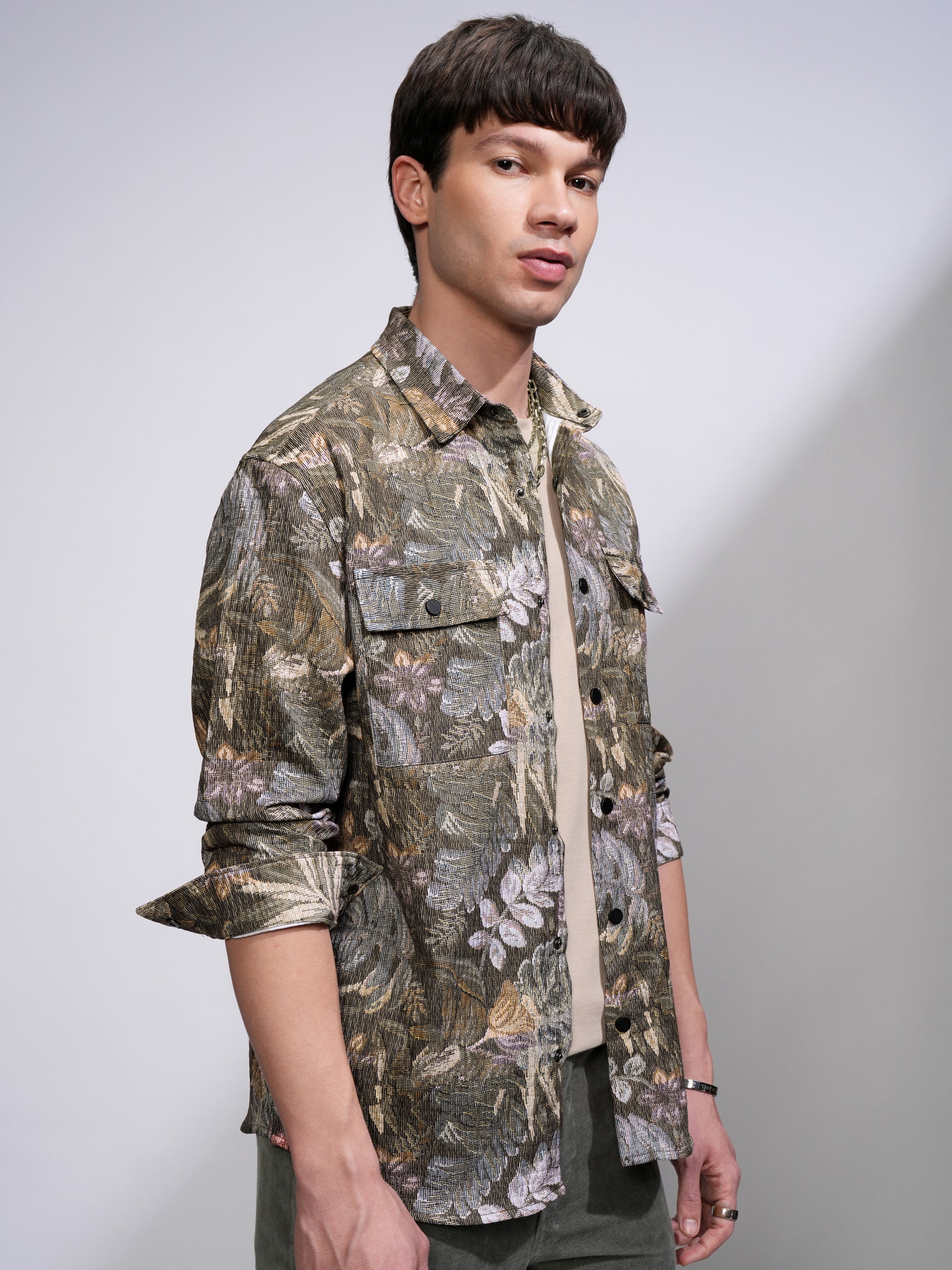Highlander Men Olive Printed Relaxed Fit Casual Shirt - Olive - Image 6
