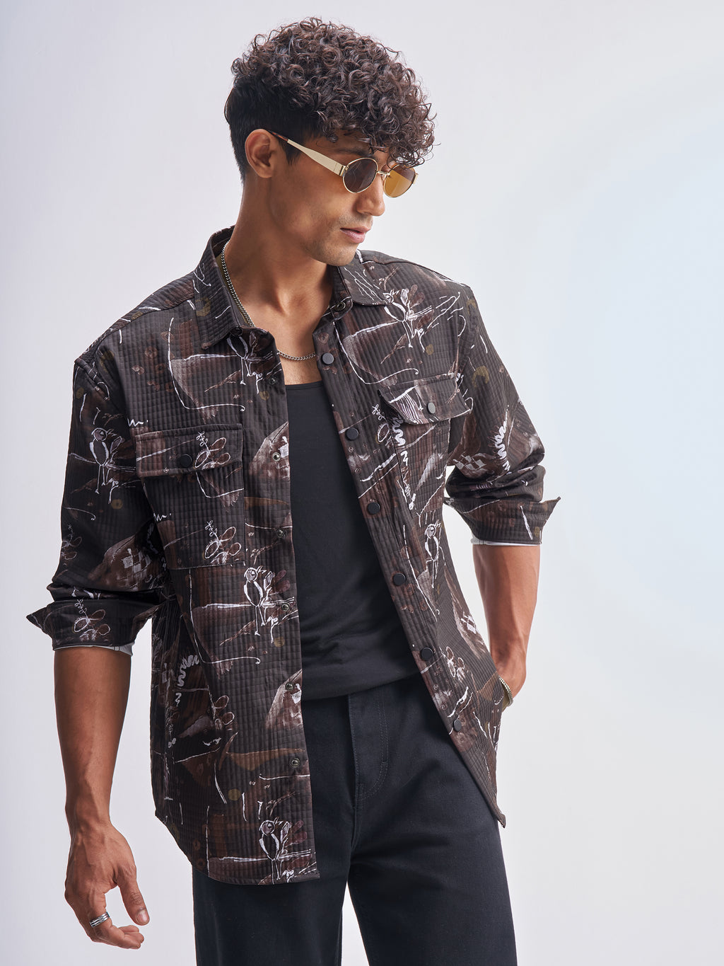 Highlander Men Black Printed Relaxed Fit Casual Shirt - Black - Image 1