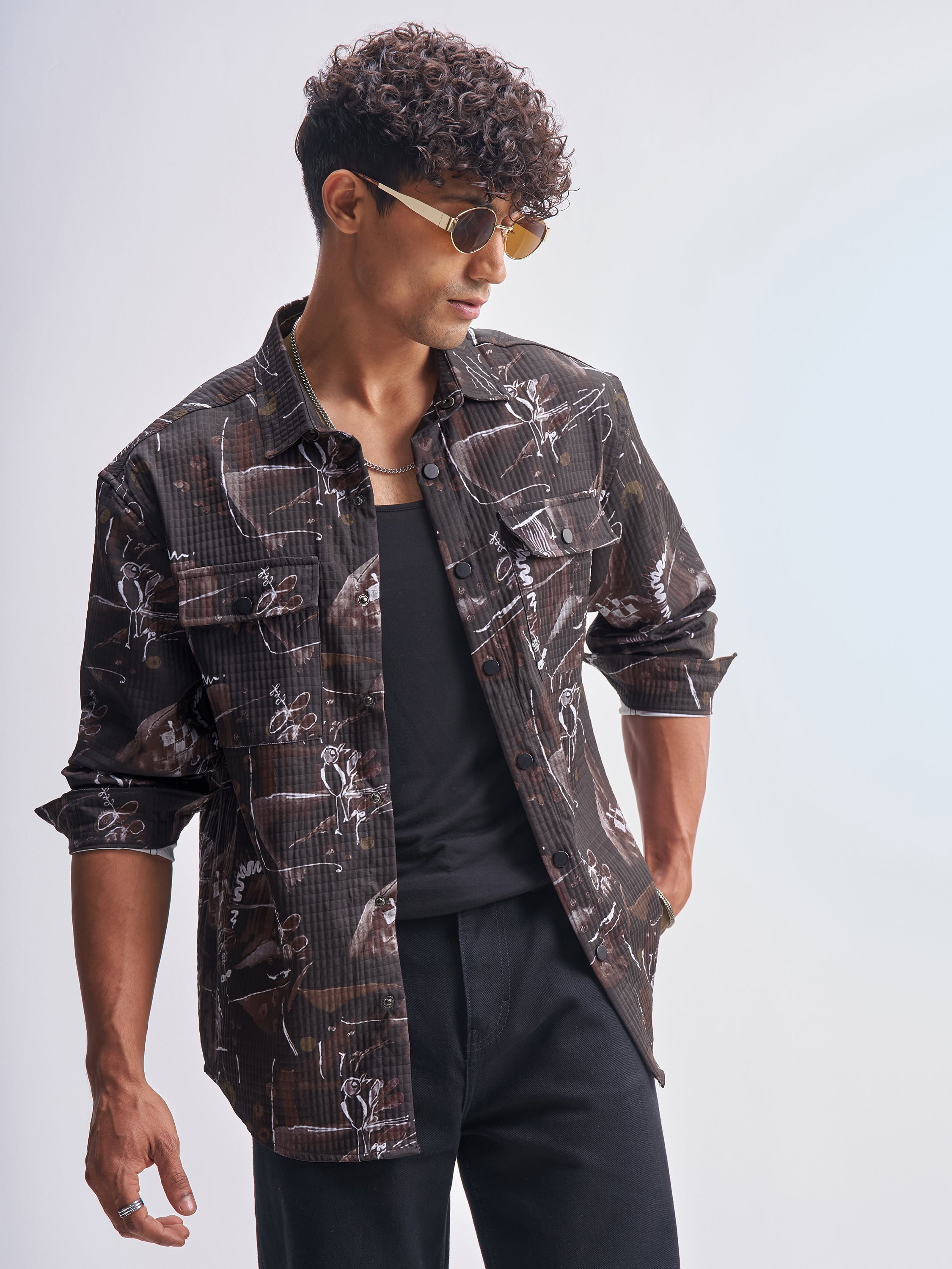 Highlander Men Black Printed Relaxed Fit Casual Shirt - Black - Image 1