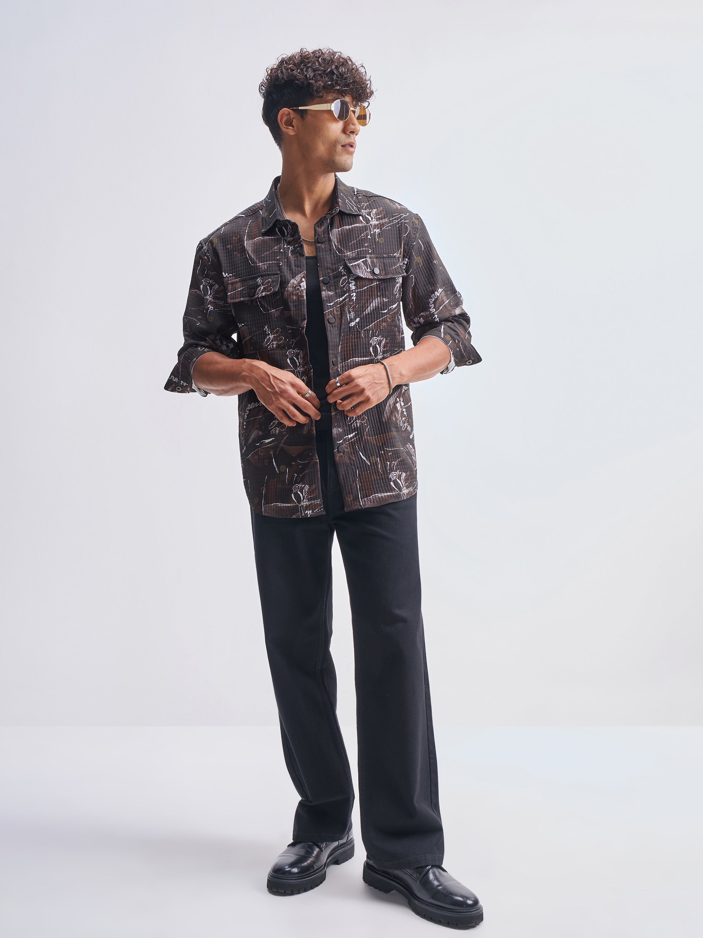 Highlander Men Black Printed Relaxed Fit Casual Shirt - Black - Image 2