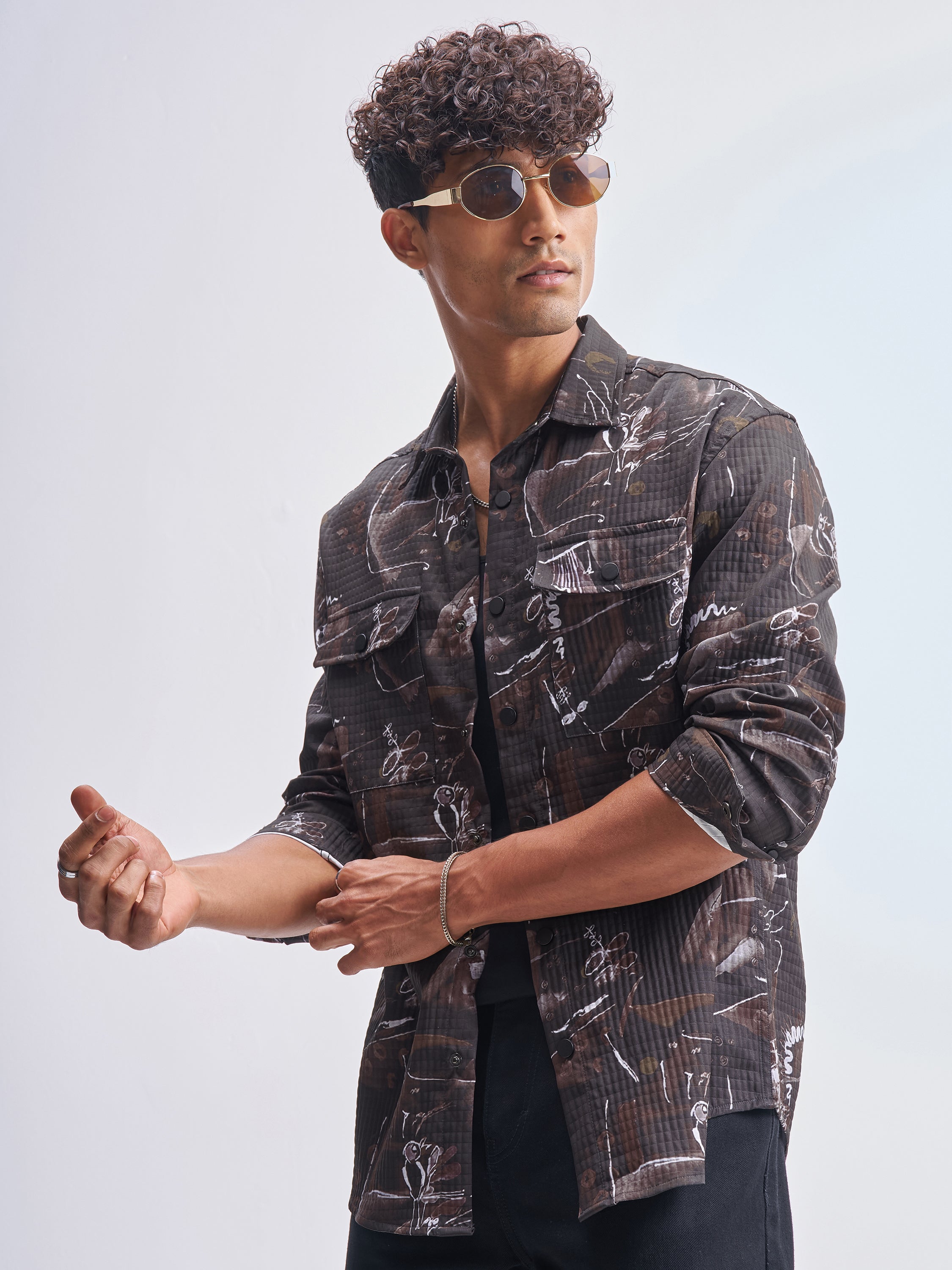 Highlander Men Black Printed Relaxed Fit Casual Shirt - Black - Image 4