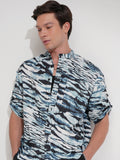 Highlander Men Blue Printed Oversized Fit Casual Shirt - Blue - Image 1