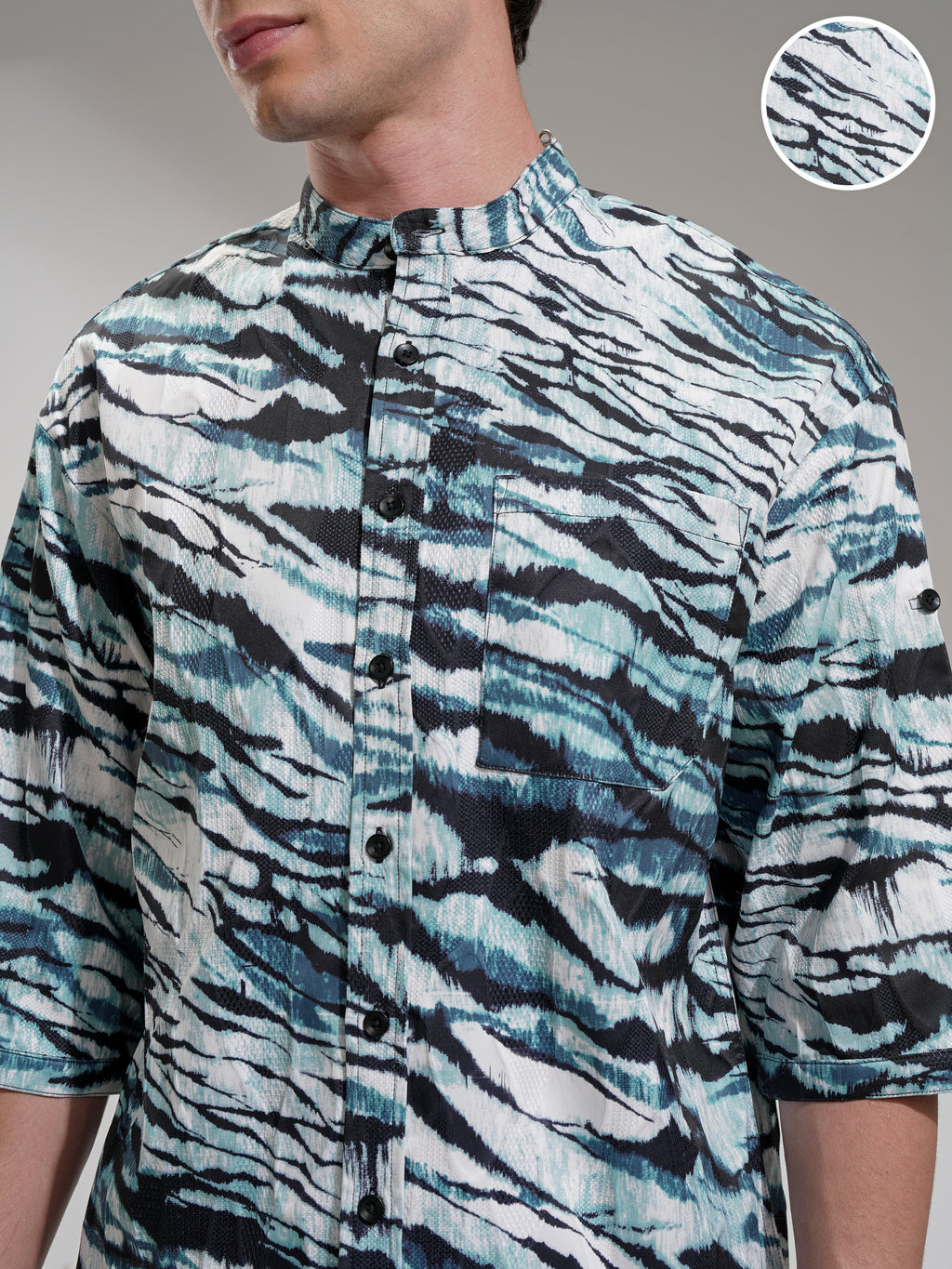 Highlander Men Blue Printed Oversized Fit Casual Shirt - Blue - Image 5