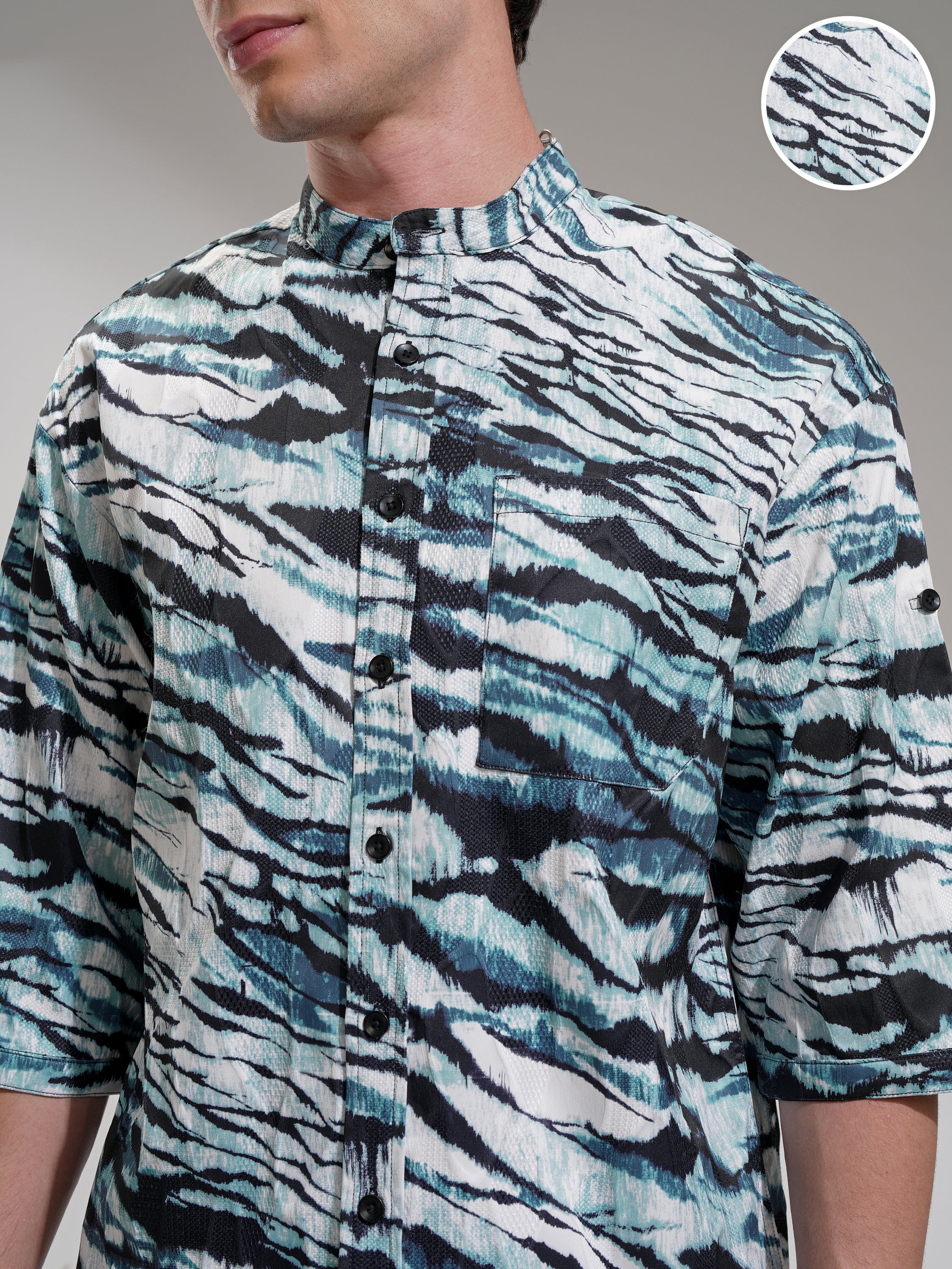 Highlander Men Blue Printed Oversized Fit Casual Shirt - Blue - Image 5