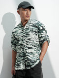 Highlander Men Olive Printed Oversized Fit Casual Shirt - Olive - Image 1