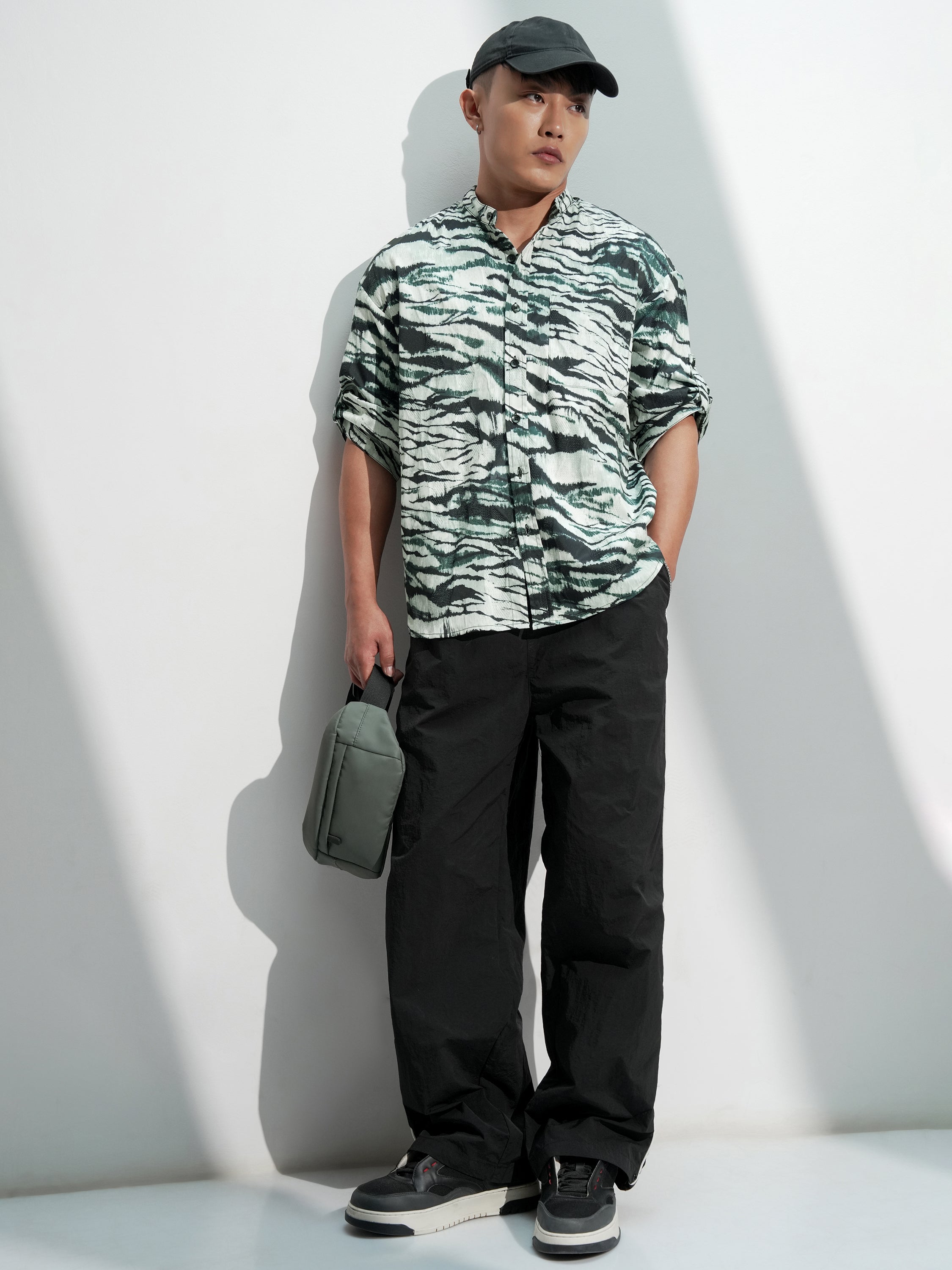 Highlander Men Olive Printed Oversized Fit Casual Shirt - Olive - Image 2