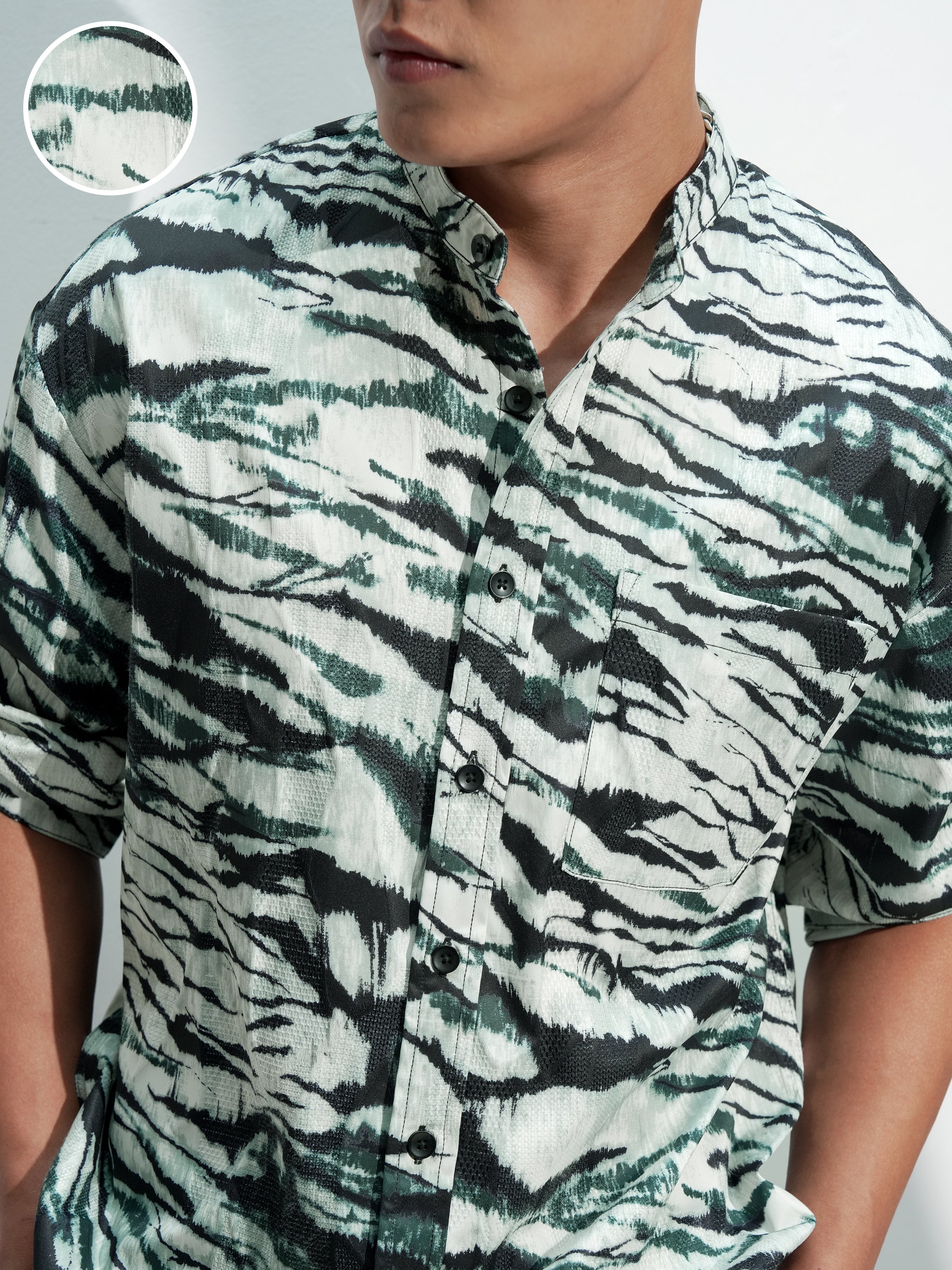 Highlander Men Olive Printed Oversized Fit Casual Shirt - Olive - Image 5