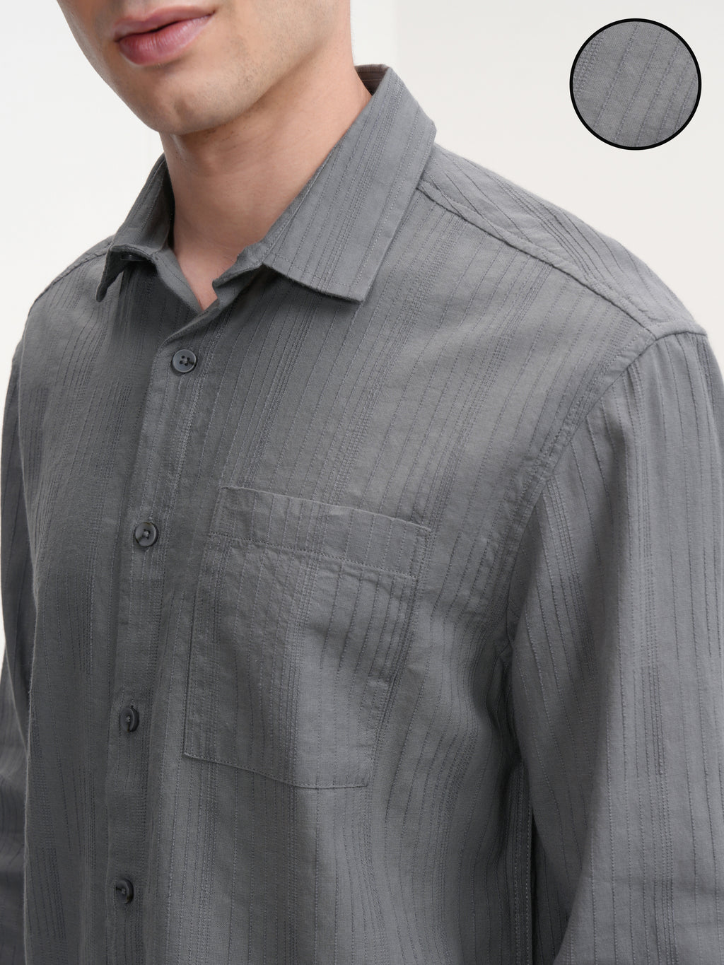 Highlander Men Grey Striped Slim Fit Casual Shirt - Grey - Image 5