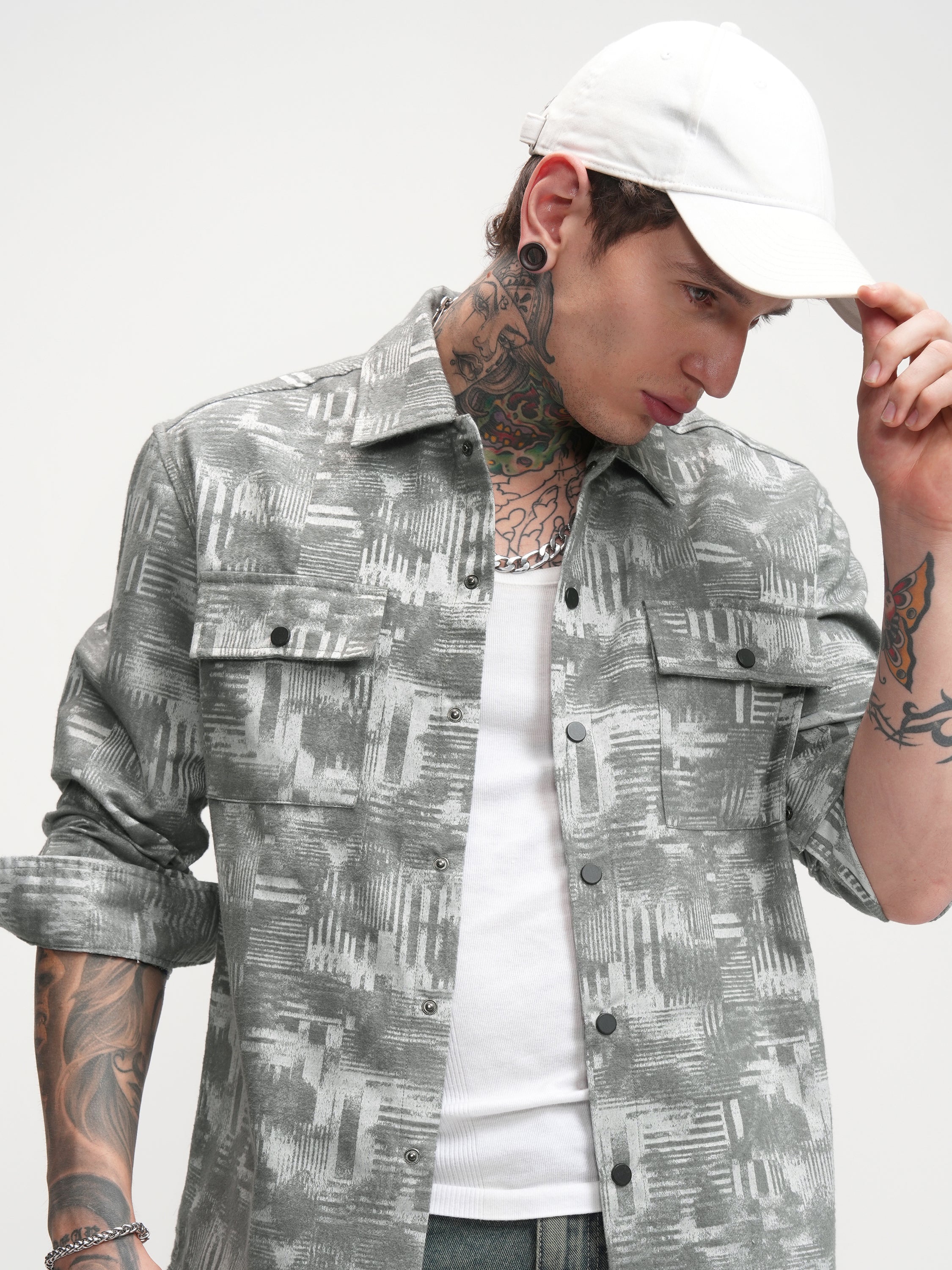 Highlander Men Blue Printed Oversized Fit Casual Shirt - Blue - Image 1