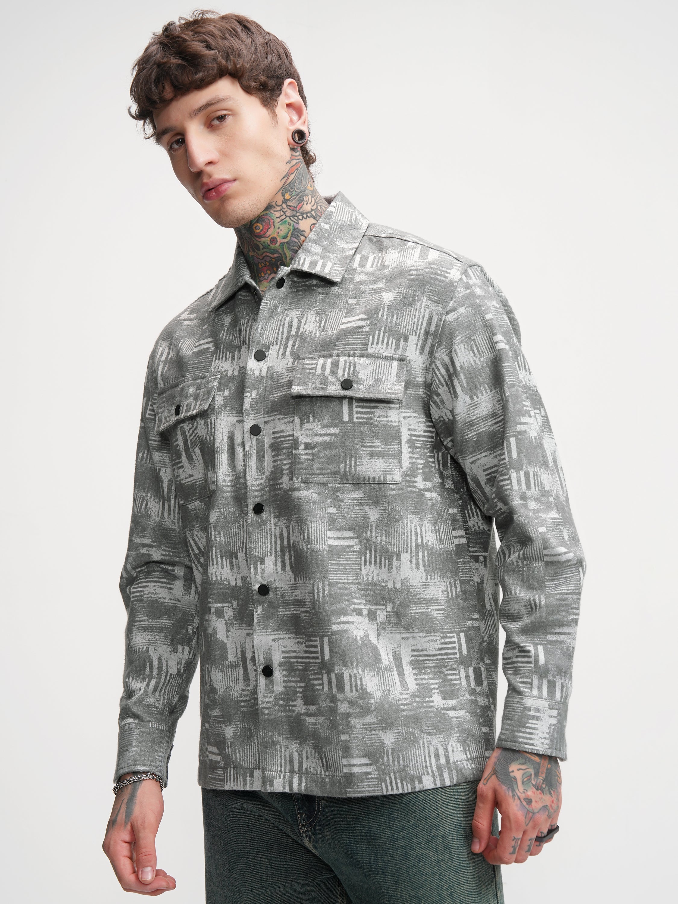 Highlander Men Blue Printed Oversized Fit Casual Shirt - Blue - Image 4
