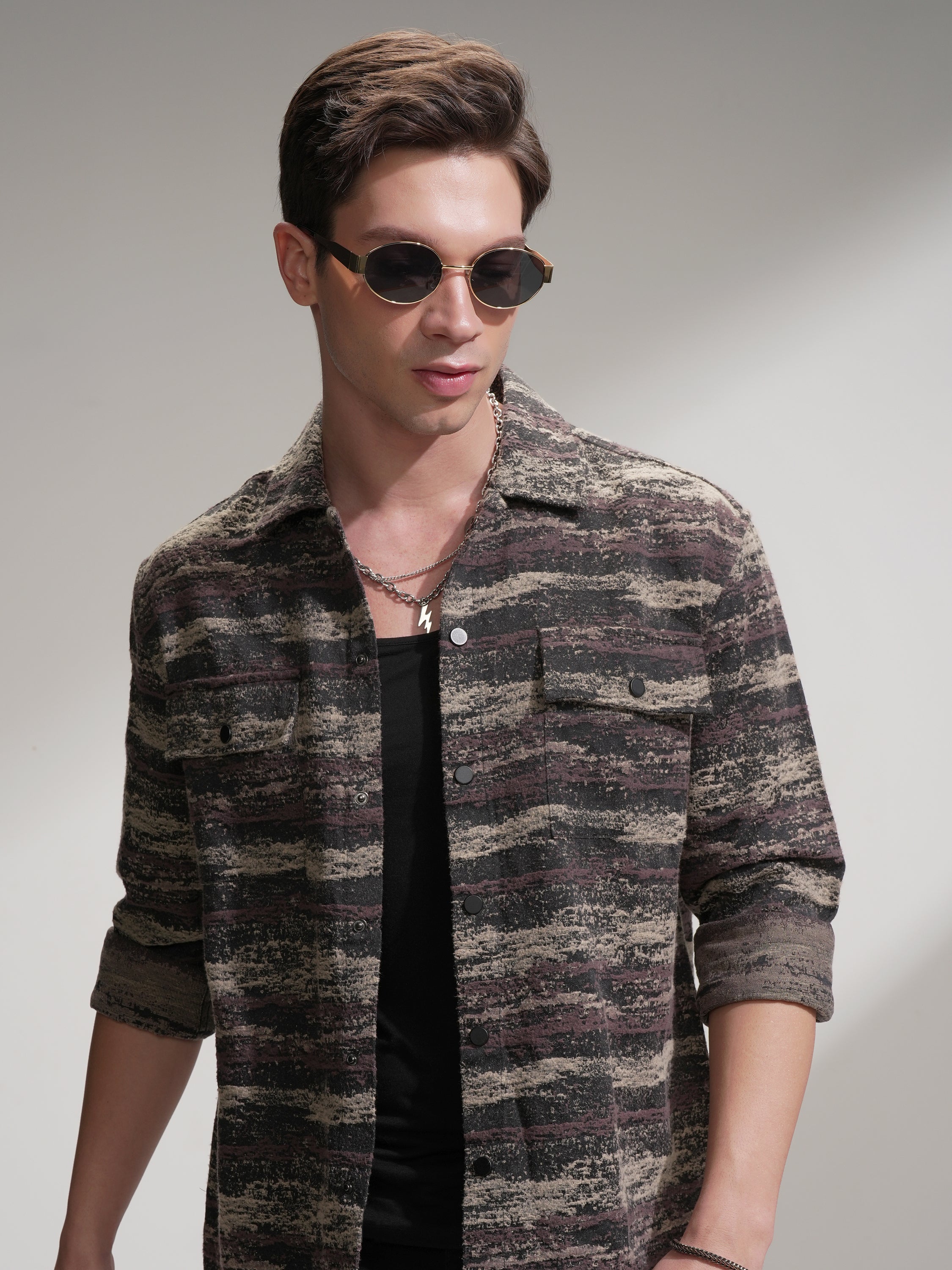 Highlander Men Black Printed Relaxed Fit Casual Shirt - Black - Image 1