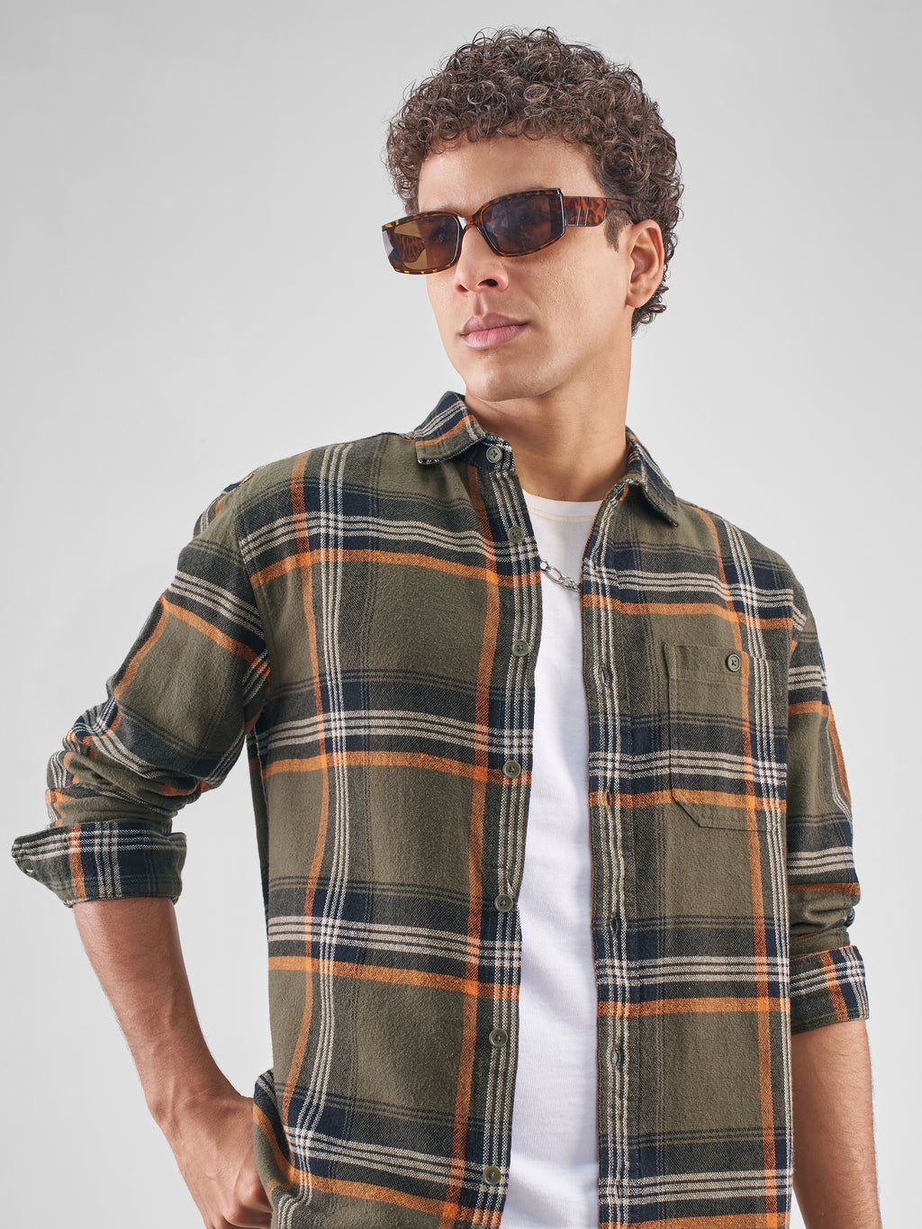 Highlander Men Olive Checked Relaxed Fit Casual Shirt - Olive - Image 1