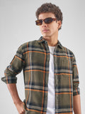 Highlander Men Olive Checked Relaxed Fit Casual Shirt - Olive - Image 1