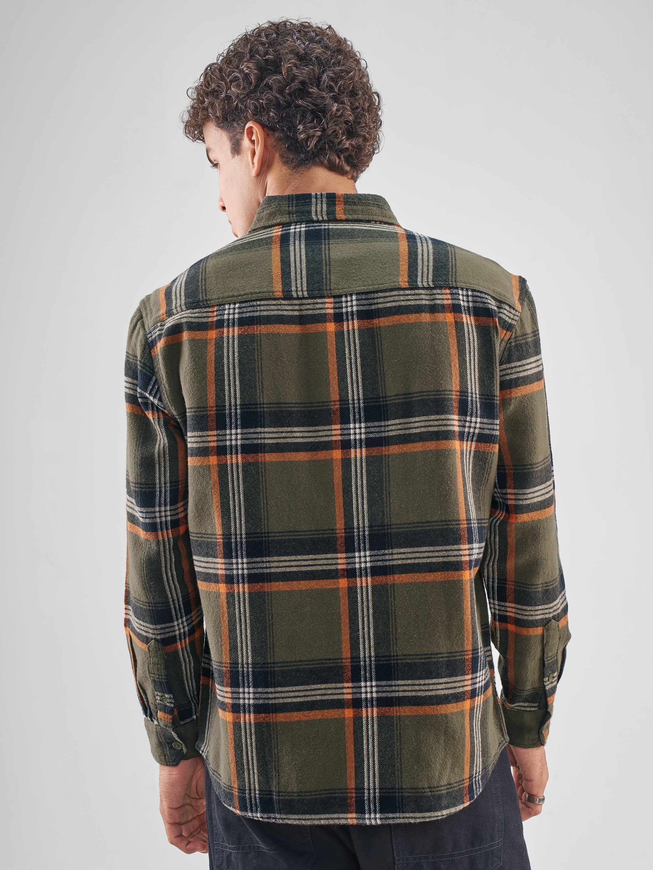 Highlander Men Olive Checked Relaxed Fit Casual Shirt - Olive - Image 3