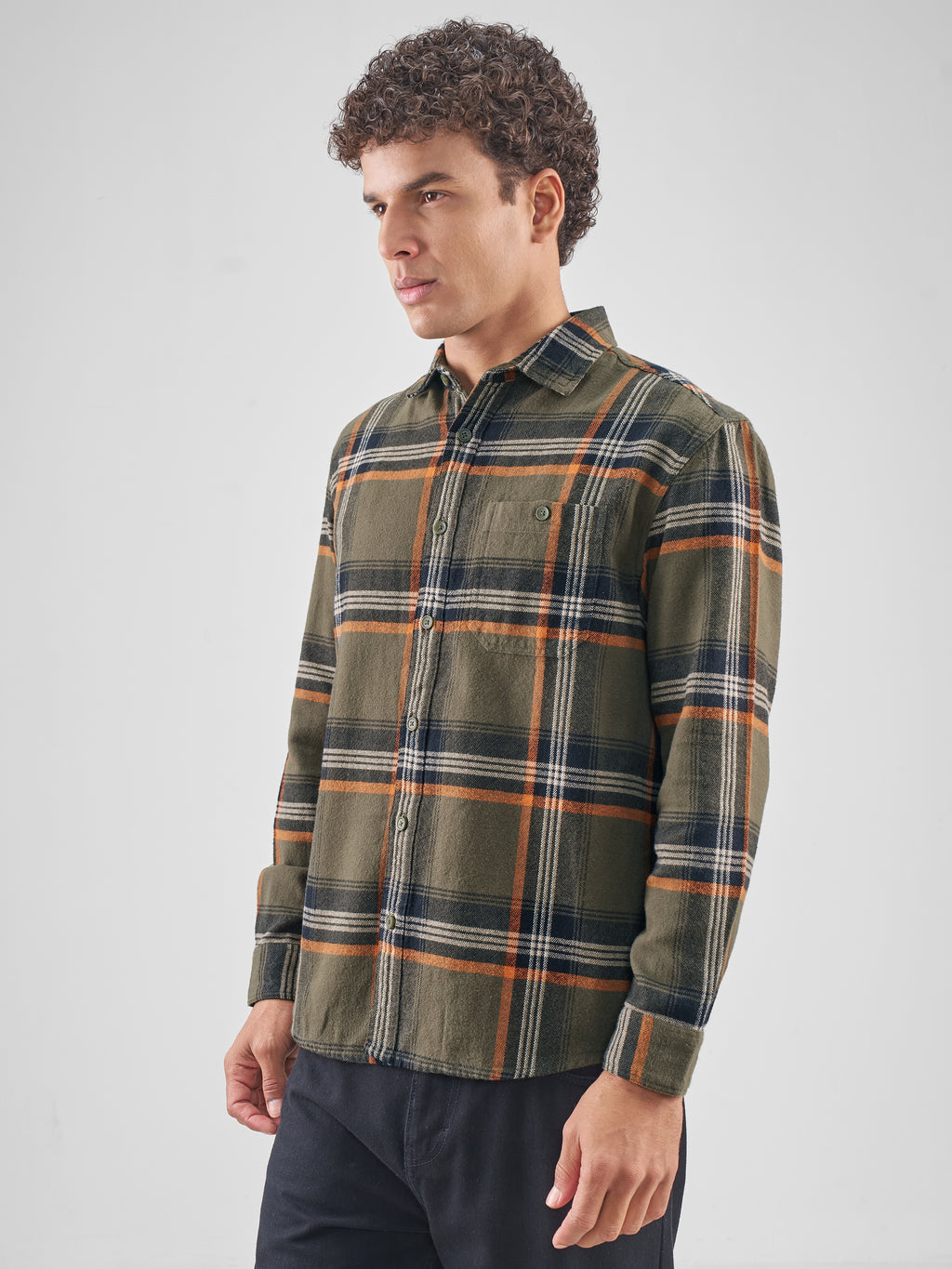 Highlander Men Olive Checked Relaxed Fit Casual Shirt - Olive - Image 4