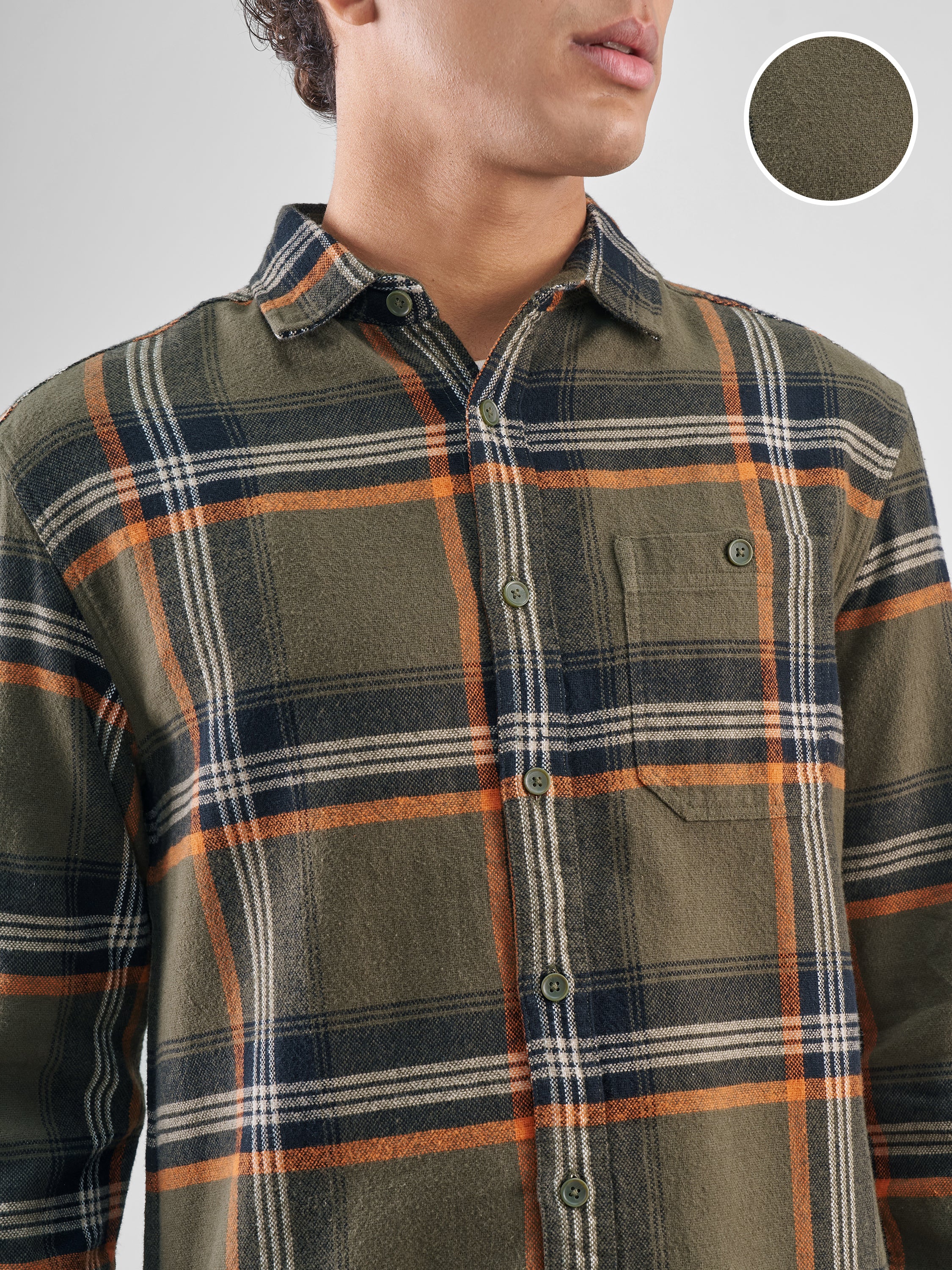 Highlander Men Olive Checked Relaxed Fit Casual Shirt - Olive - Image 5