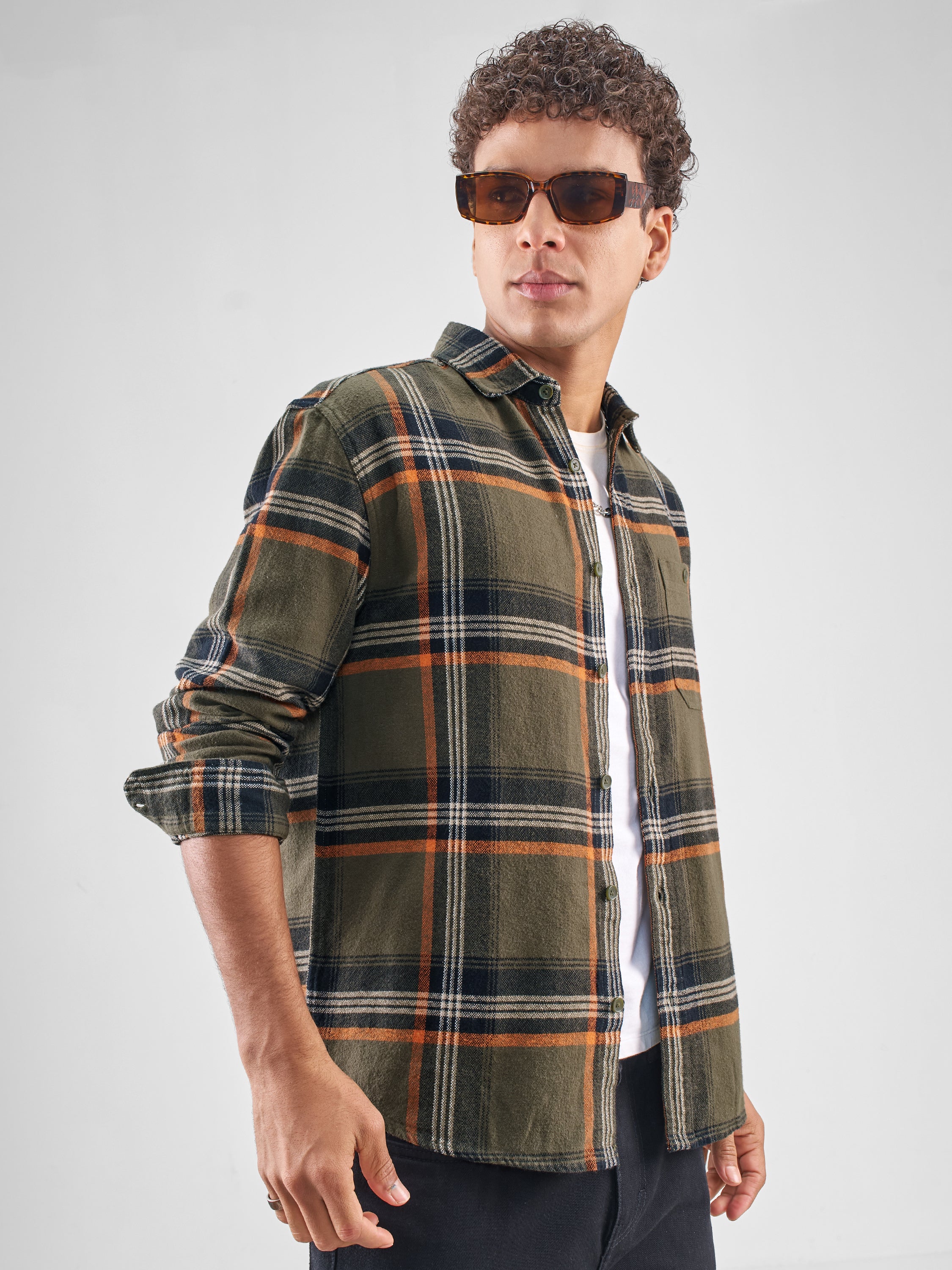 Highlander Men Olive Checked Relaxed Fit Casual Shirt - Olive - Image 6