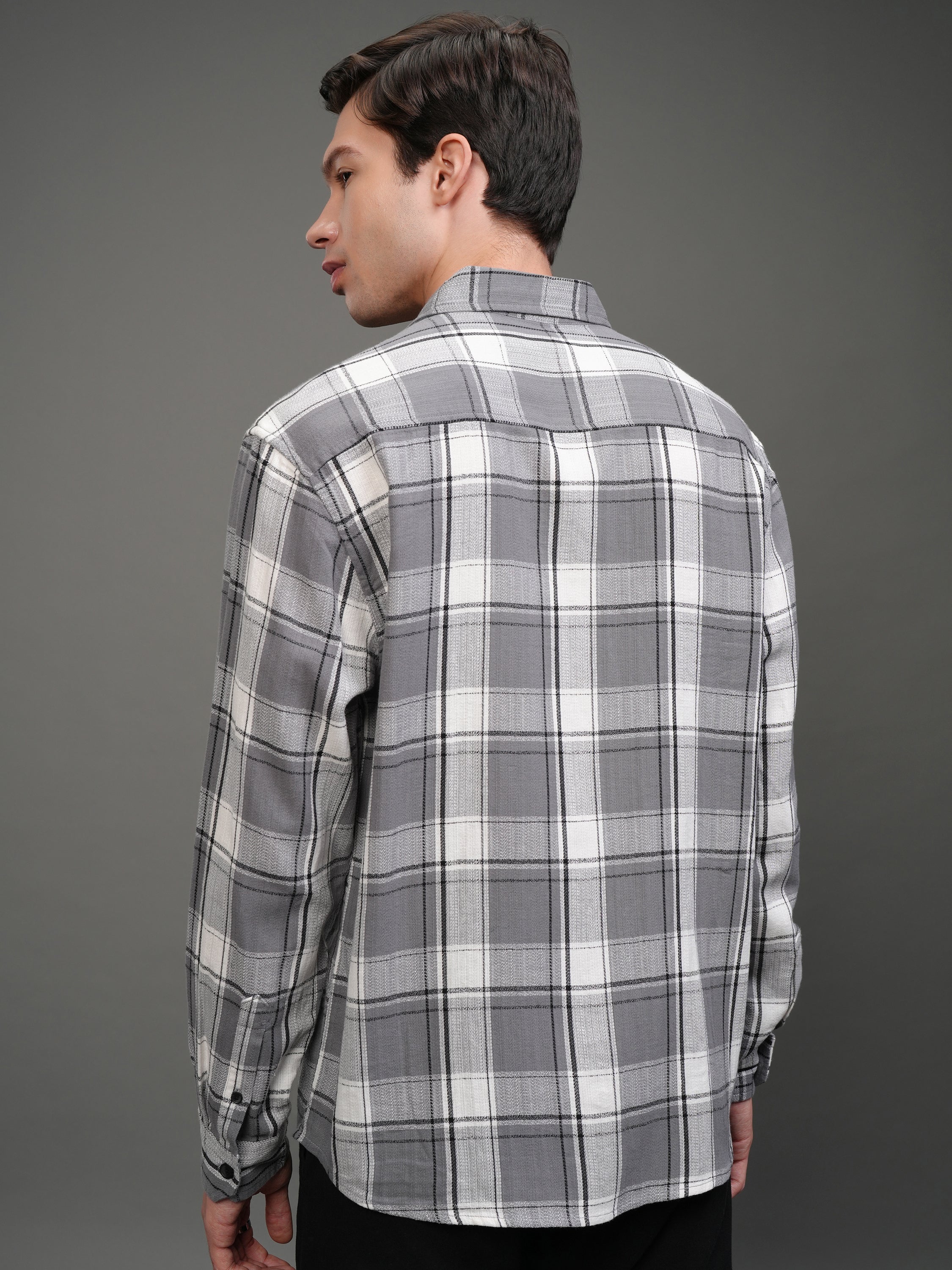 Highlander Men Off White Checked Slim Fit Casual Shirt - Off White - Image 3