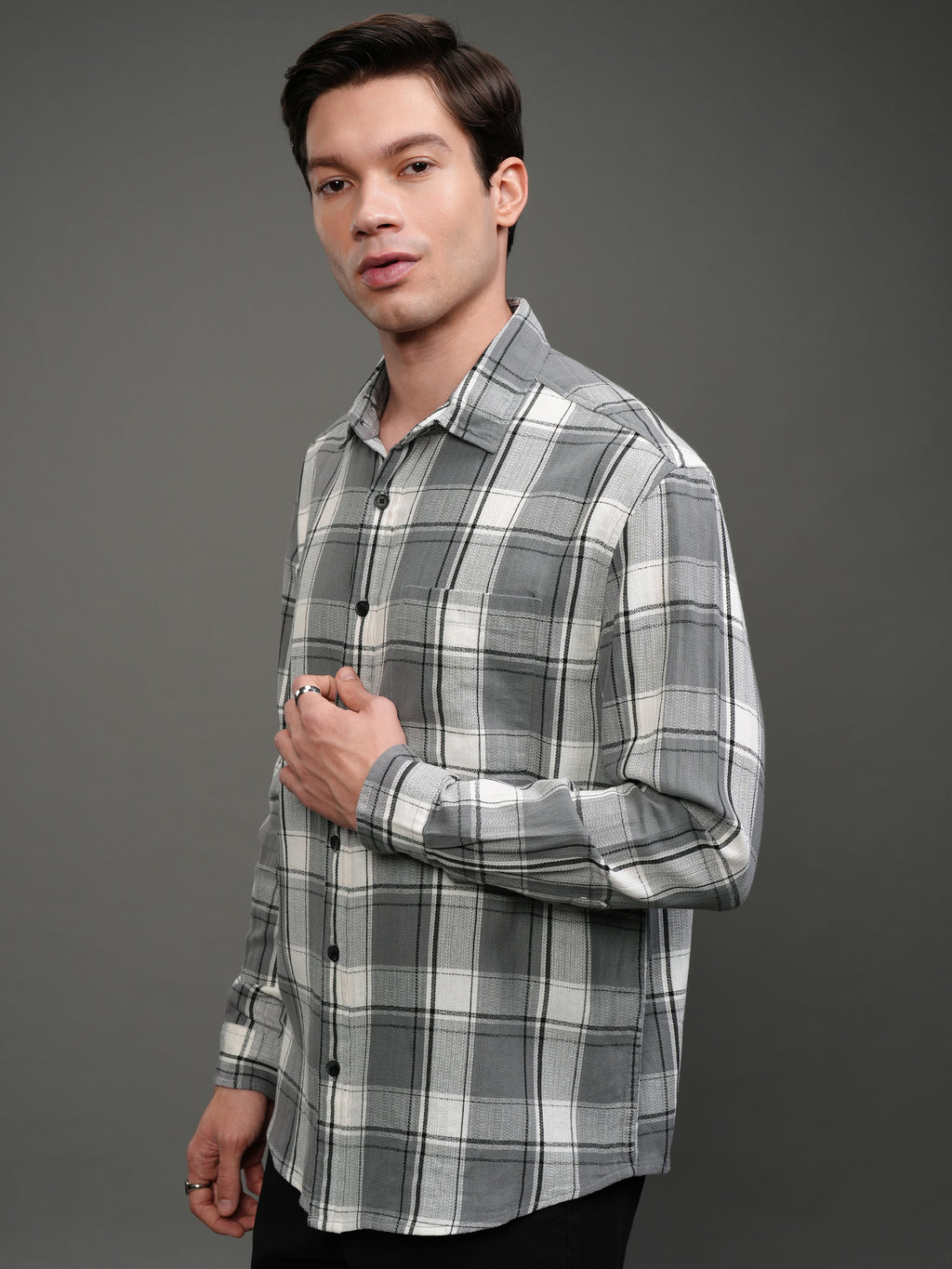 Highlander Men Off White Checked Slim Fit Casual Shirt - Off White - Image 4