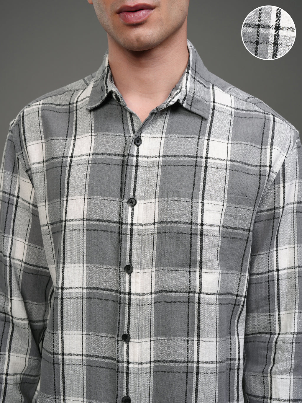 Highlander Men Off White Checked Slim Fit Casual Shirt - Off White - Image 5