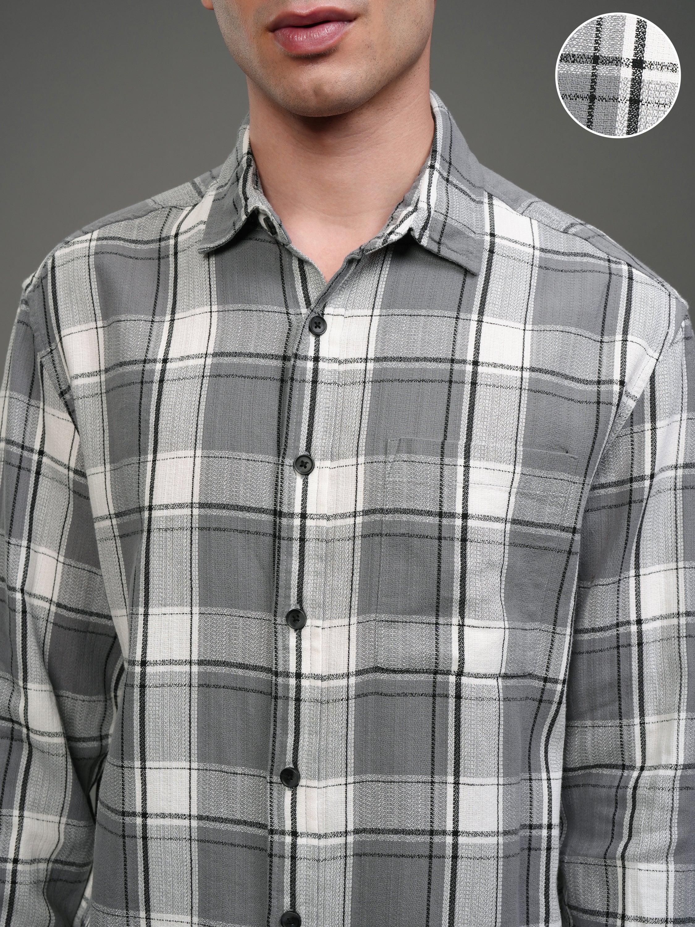 Highlander Men Off White Checked Slim Fit Casual Shirt - Off White - Image 5