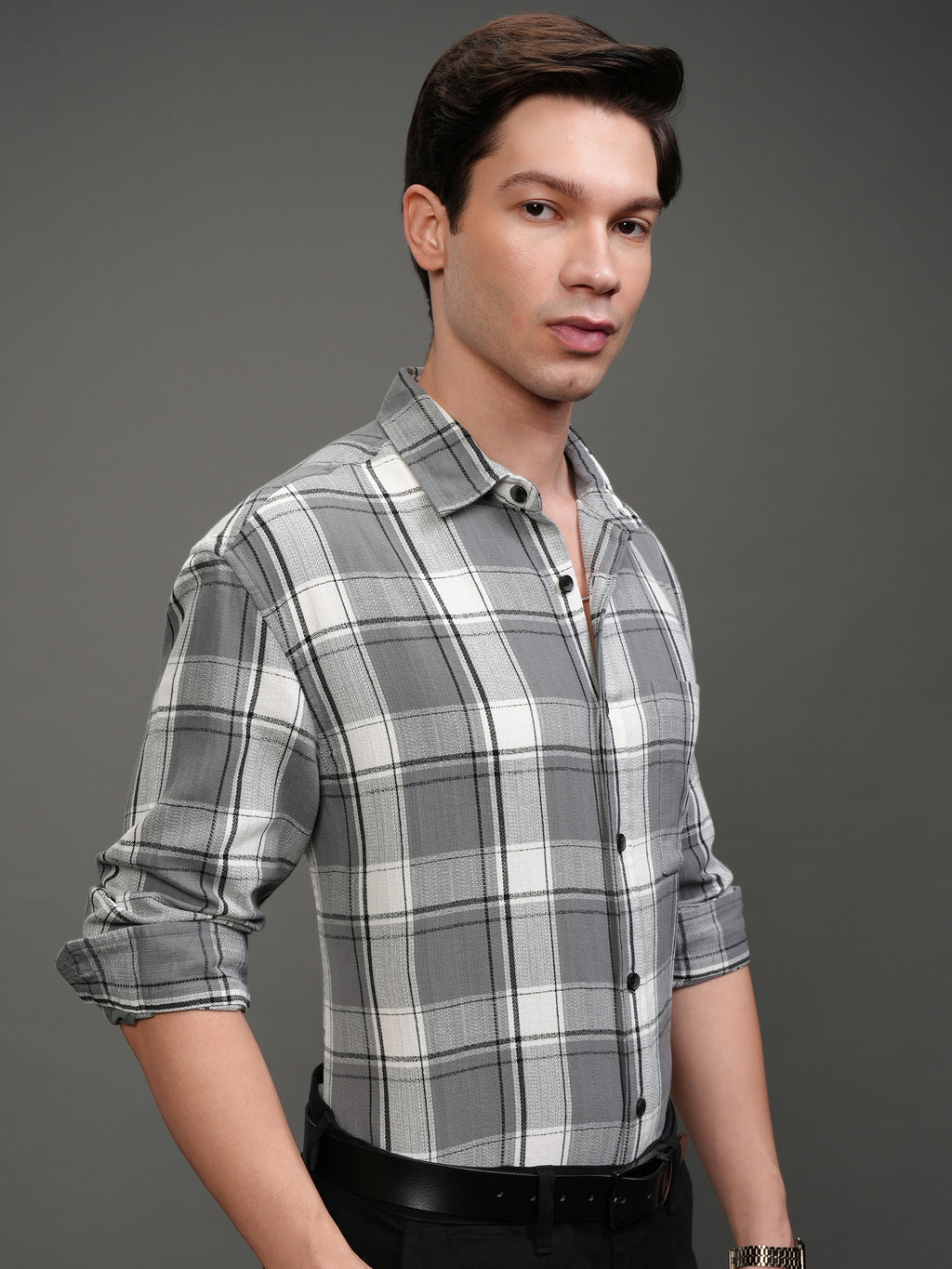 Highlander Men Off White Checked Slim Fit Casual Shirt - Off White - Image 6