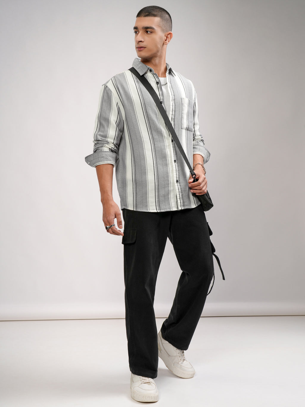 Highlander Men Off White Striped Oversized Fit Casual Shirt - Off White - Image 2