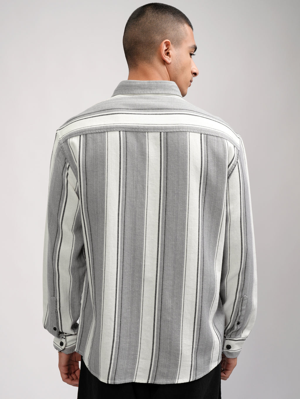 Highlander Men Off White Striped Oversized Fit Casual Shirt - Off White - Image 3