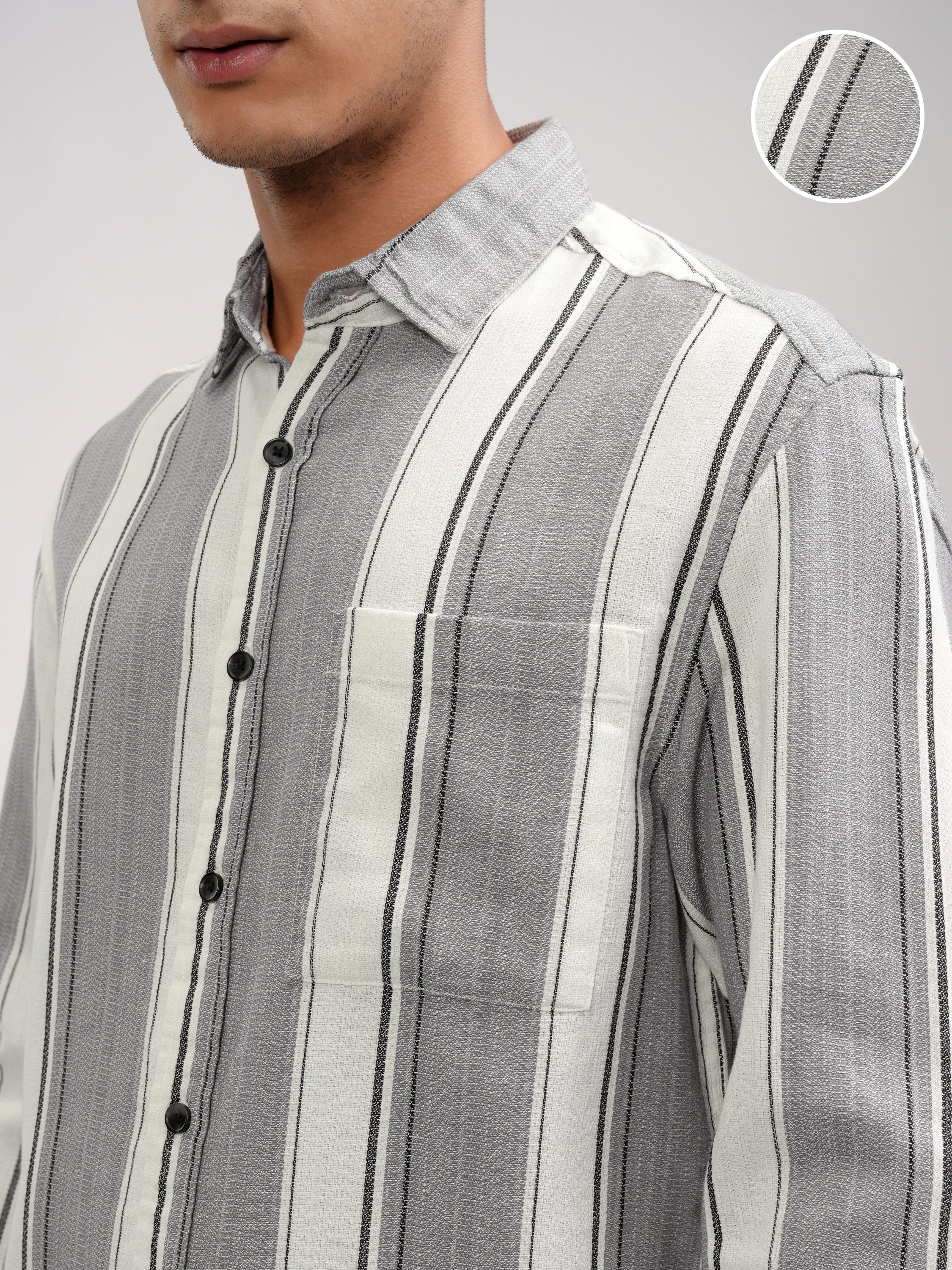 Highlander Men Off White Striped Oversized Fit Casual Shirt - Off White - Image 5