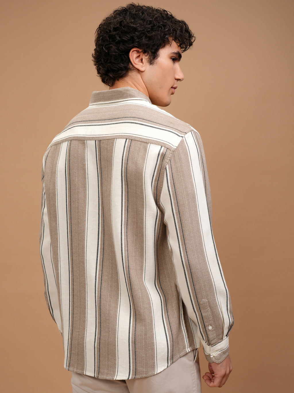 Highlander Men Off White Striped Oversized Fit Casual Shirt - Off White - Image 3