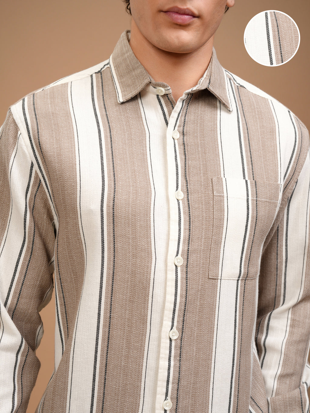 Highlander Men Off White Striped Oversized Fit Casual Shirt - Off White - Image 5