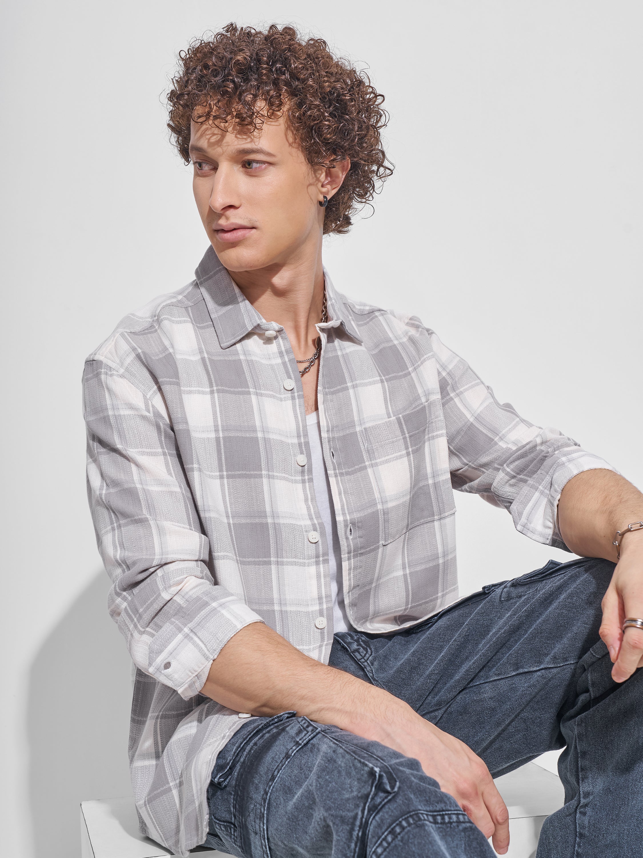 Highlander Men Off White Checked Relaxed Fit Casual Shirt - Off White - Image 1