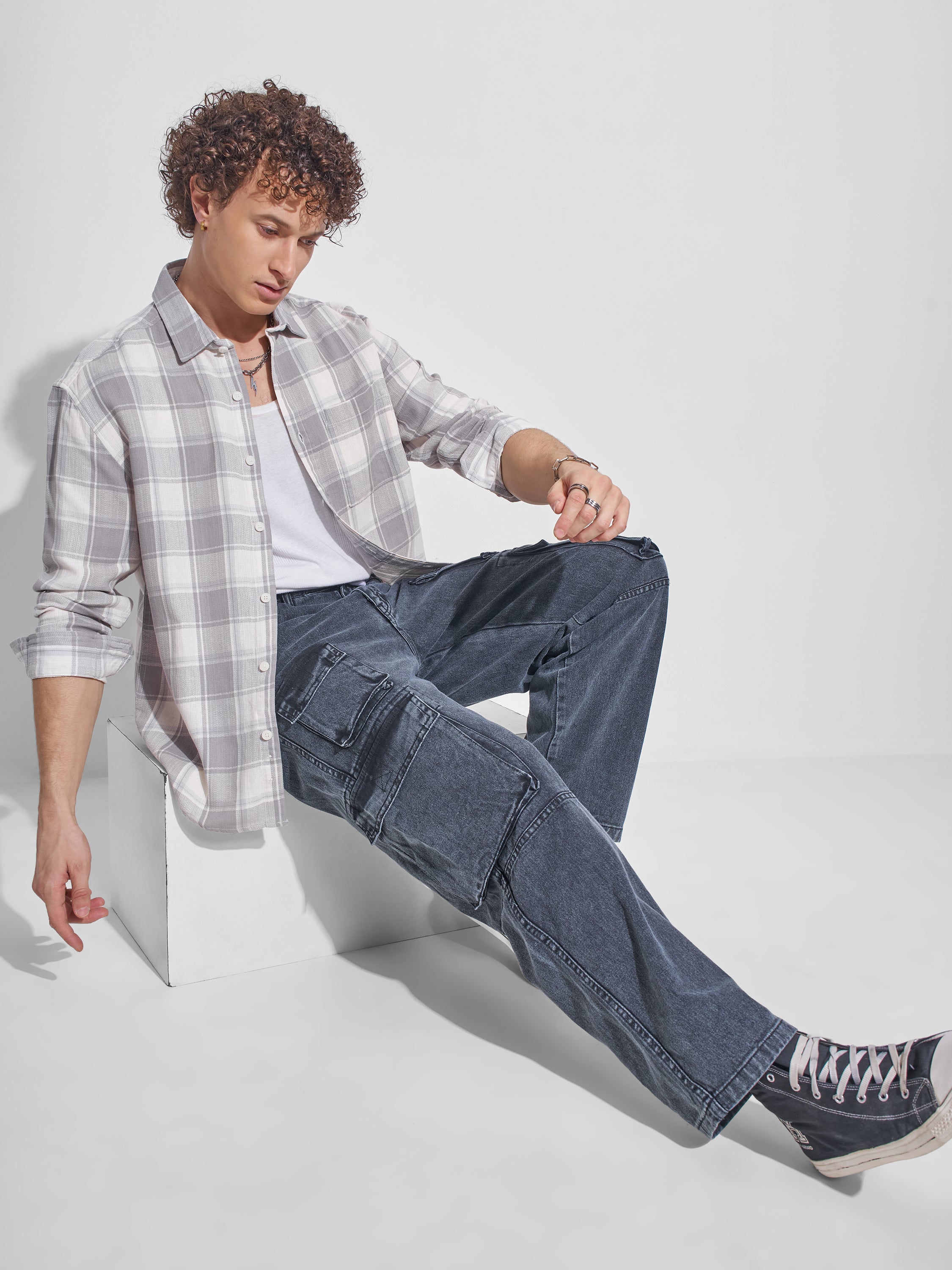 Highlander Men Off White Checked Relaxed Fit Casual Shirt - Off White - Image 2