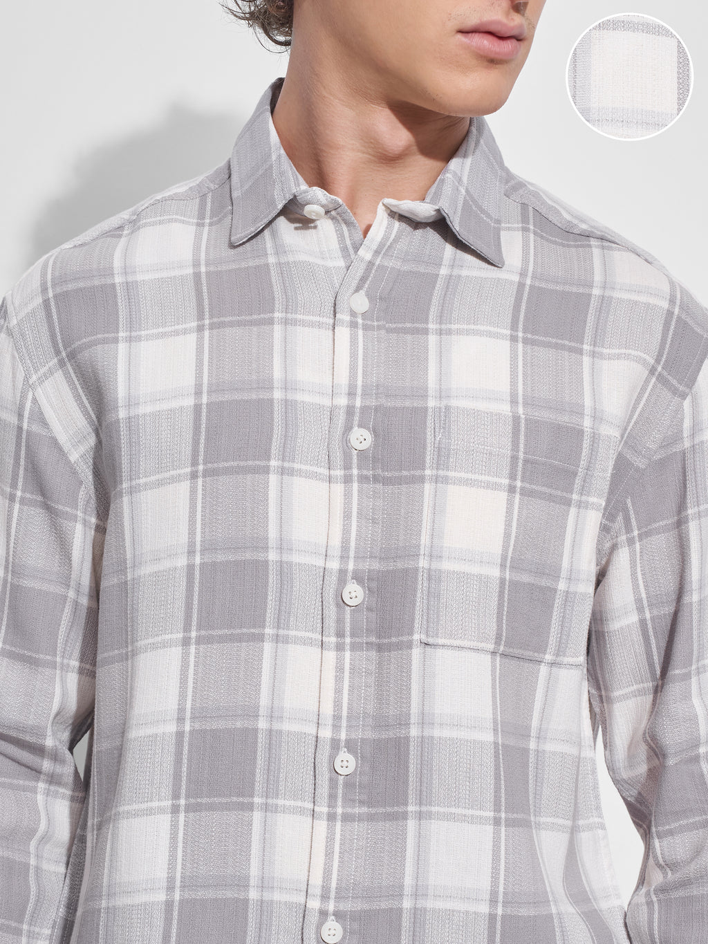 Highlander Men Off White Checked Relaxed Fit Casual Shirt - Off White - Image 5