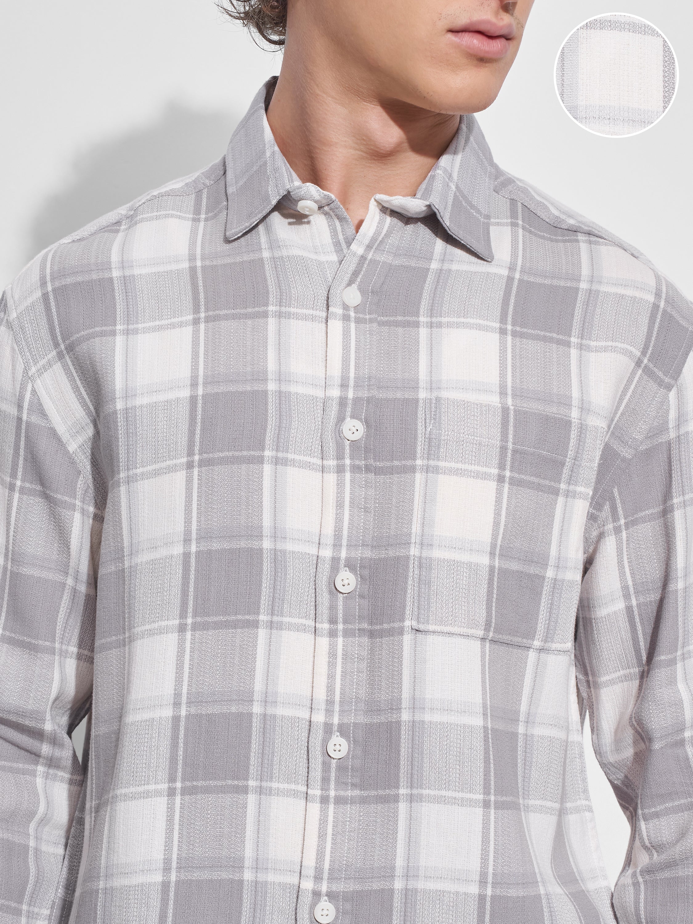 Highlander Men Off White Checked Relaxed Fit Casual Shirt - Off White - Image 5
