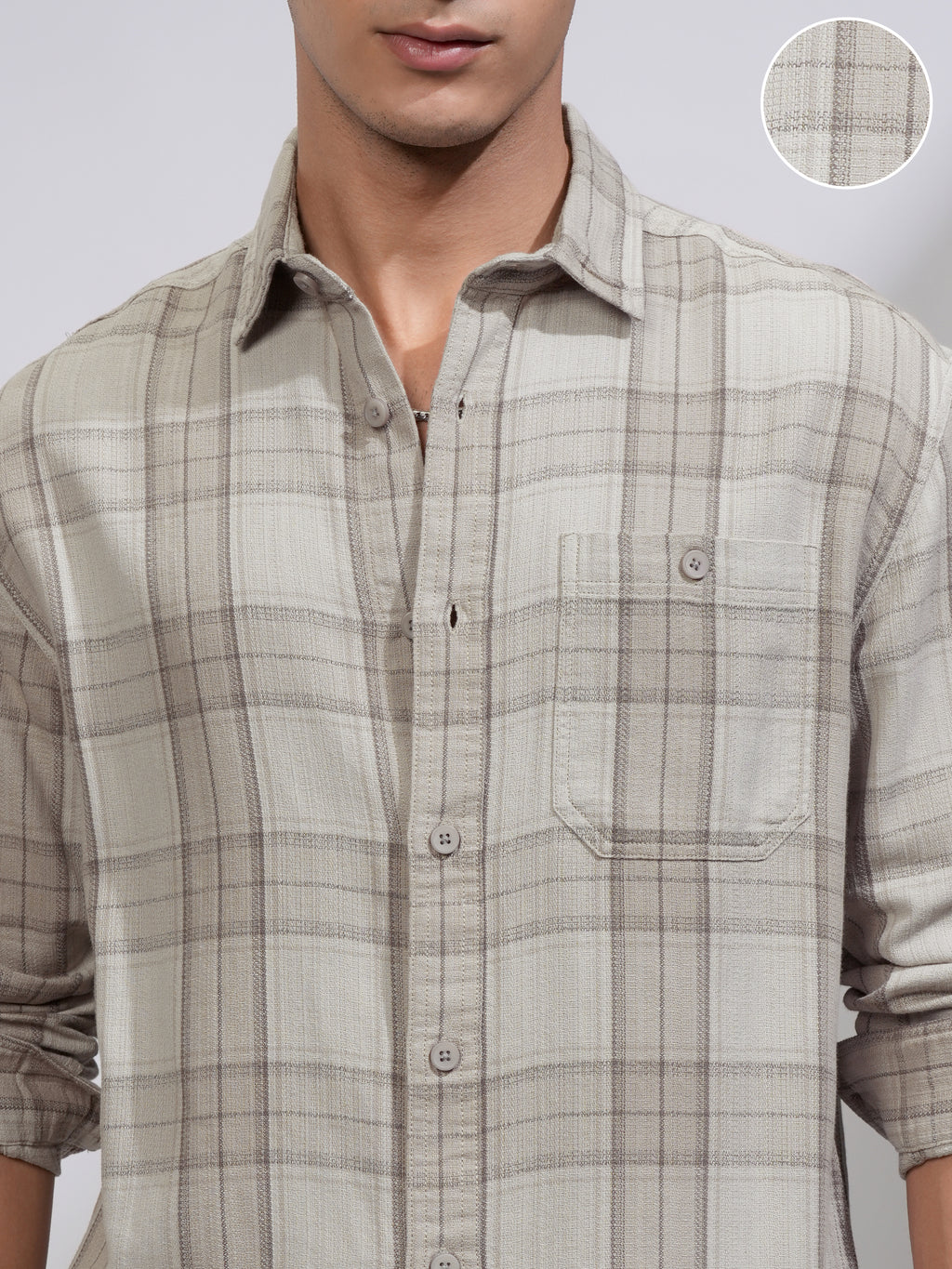 Highlander Men Grey Checked Oversized Fit Casual Shirt - Grey - Image 5