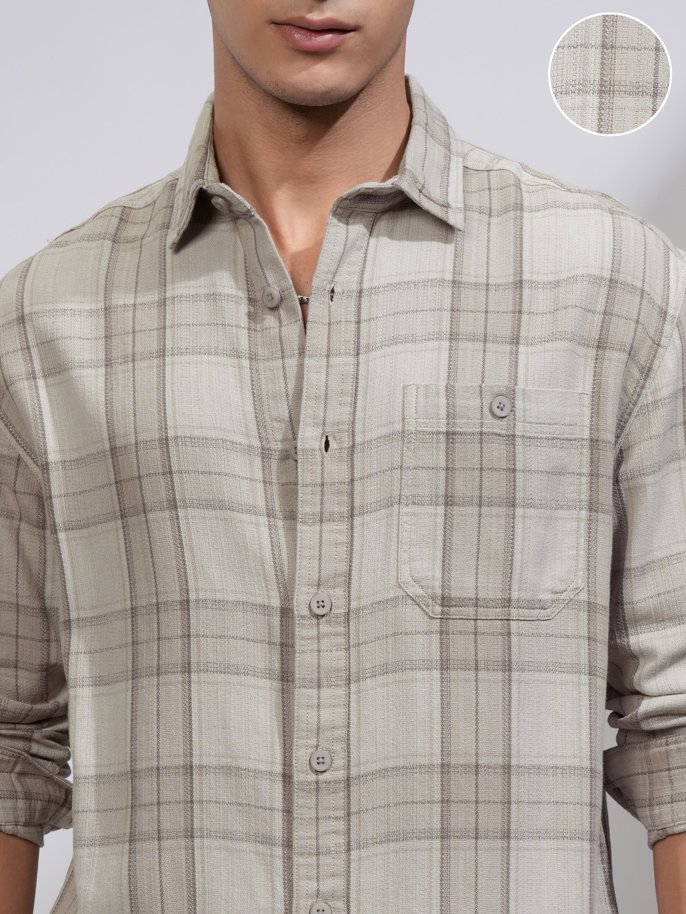 Highlander Men Grey Checked Oversized Fit Casual Shirt - Grey - Image 5
