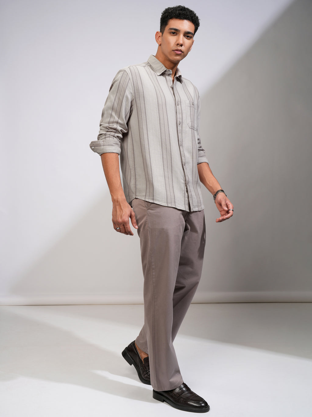 Highlander Men Grey Striped Oversized Fit Casual Shirt - Grey - Image 2