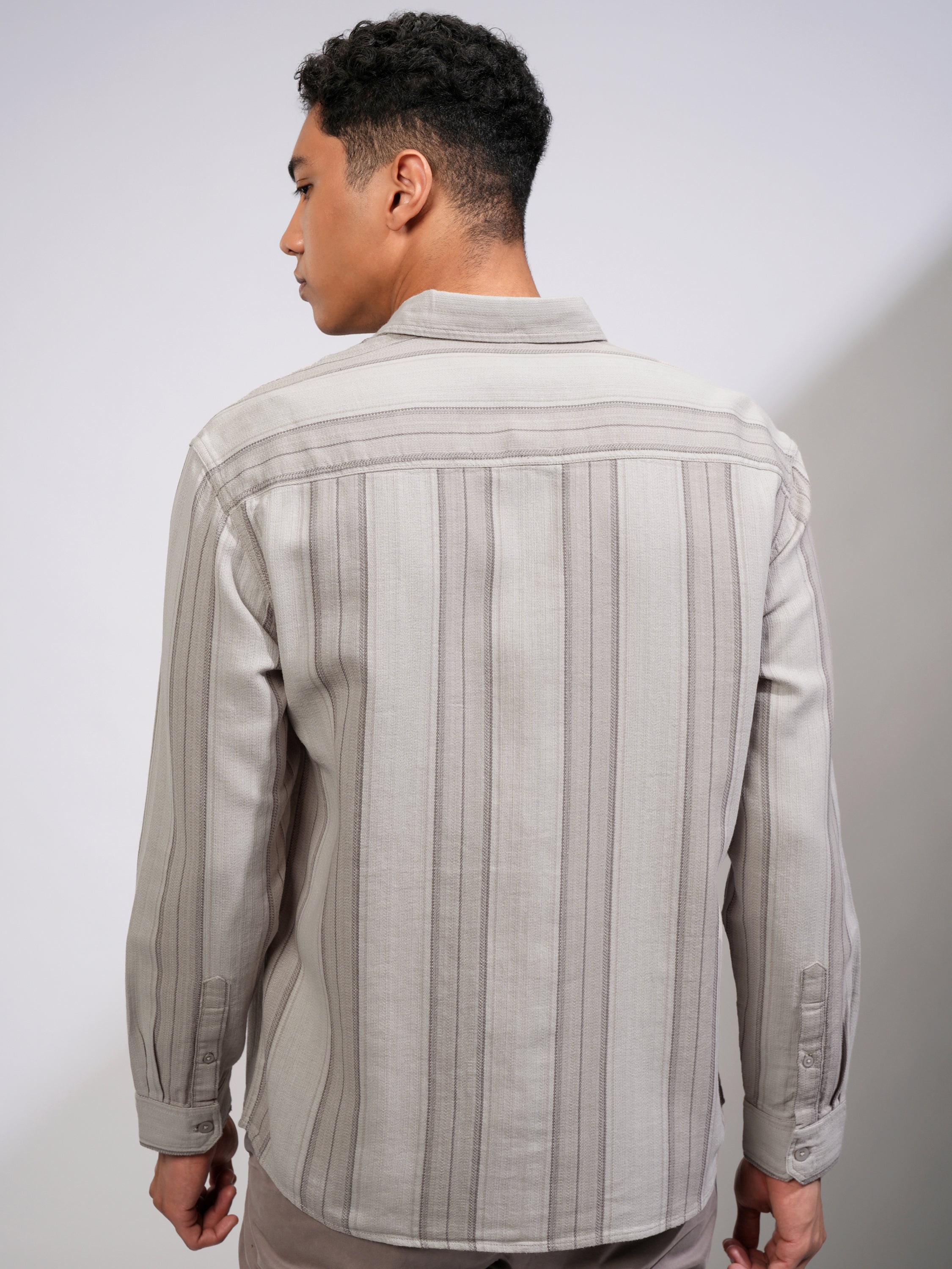 Highlander Men Grey Striped Oversized Fit Casual Shirt - Grey - Image 3